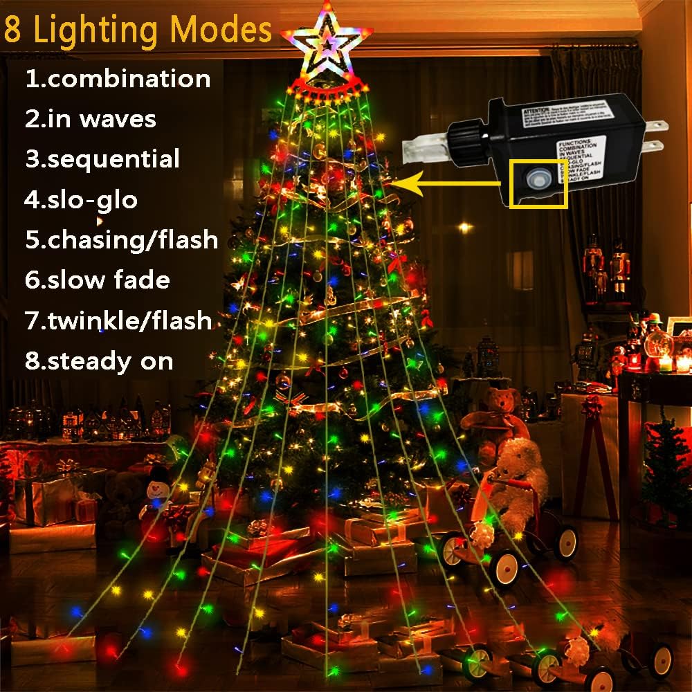 Outdoor Christmas Decorations, Aokudoni 12.6ft 350LED Waterfall Lights, 8 Modes Christmas Lights, Christmas Decorations for Tree, Outdoor Christmas Lights for House Tree Holiday Party, Multicolor