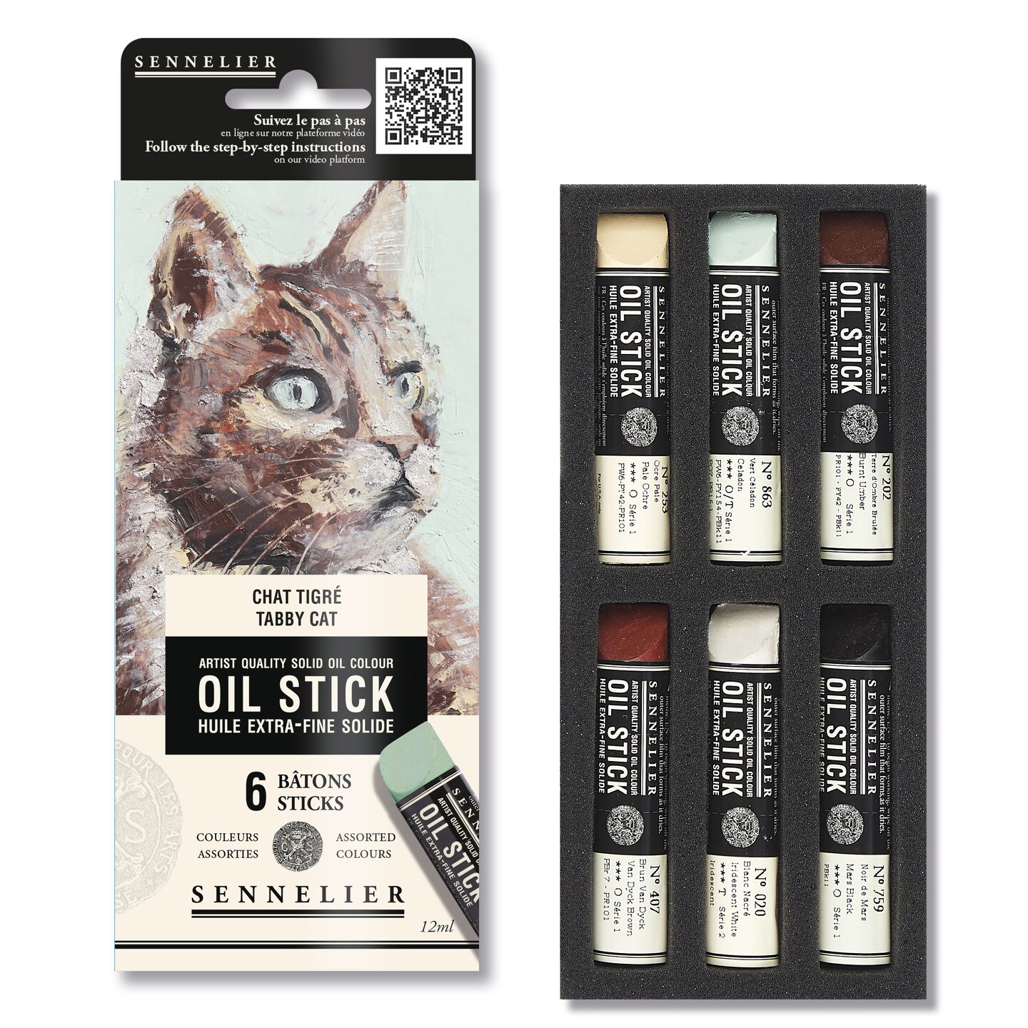 Sennelier Oil Stick Set, 6-Color Mini Tabby Cat Cardboard Set