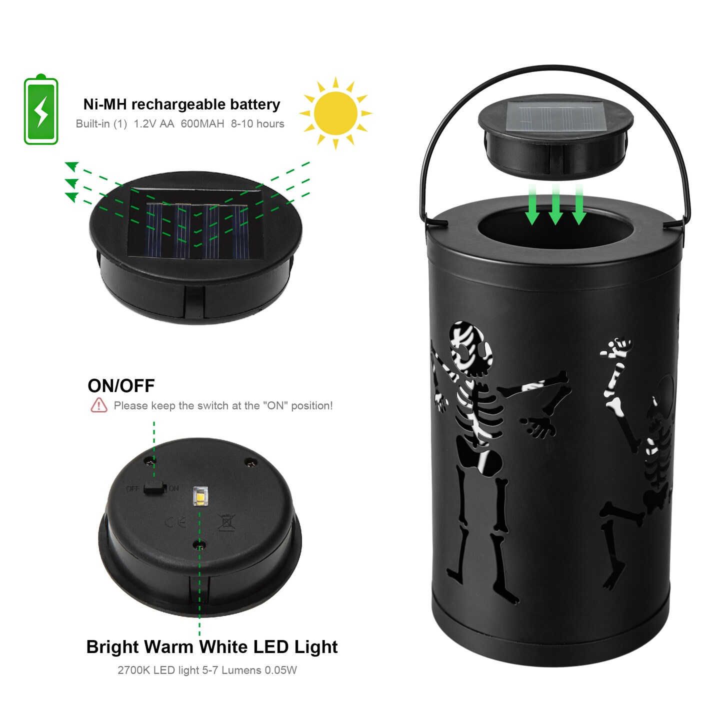 10.75&#x22;H Halloween Metal Skeleton Solar Powered LED Lantern