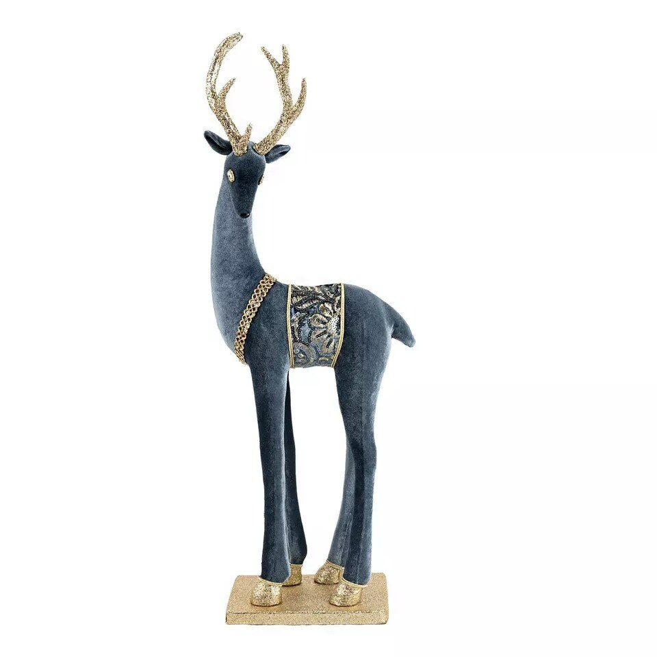 24&#x22; Blue &#x26; Gold Deer Christmas Decoration Figurine, Christmas Figure, Large