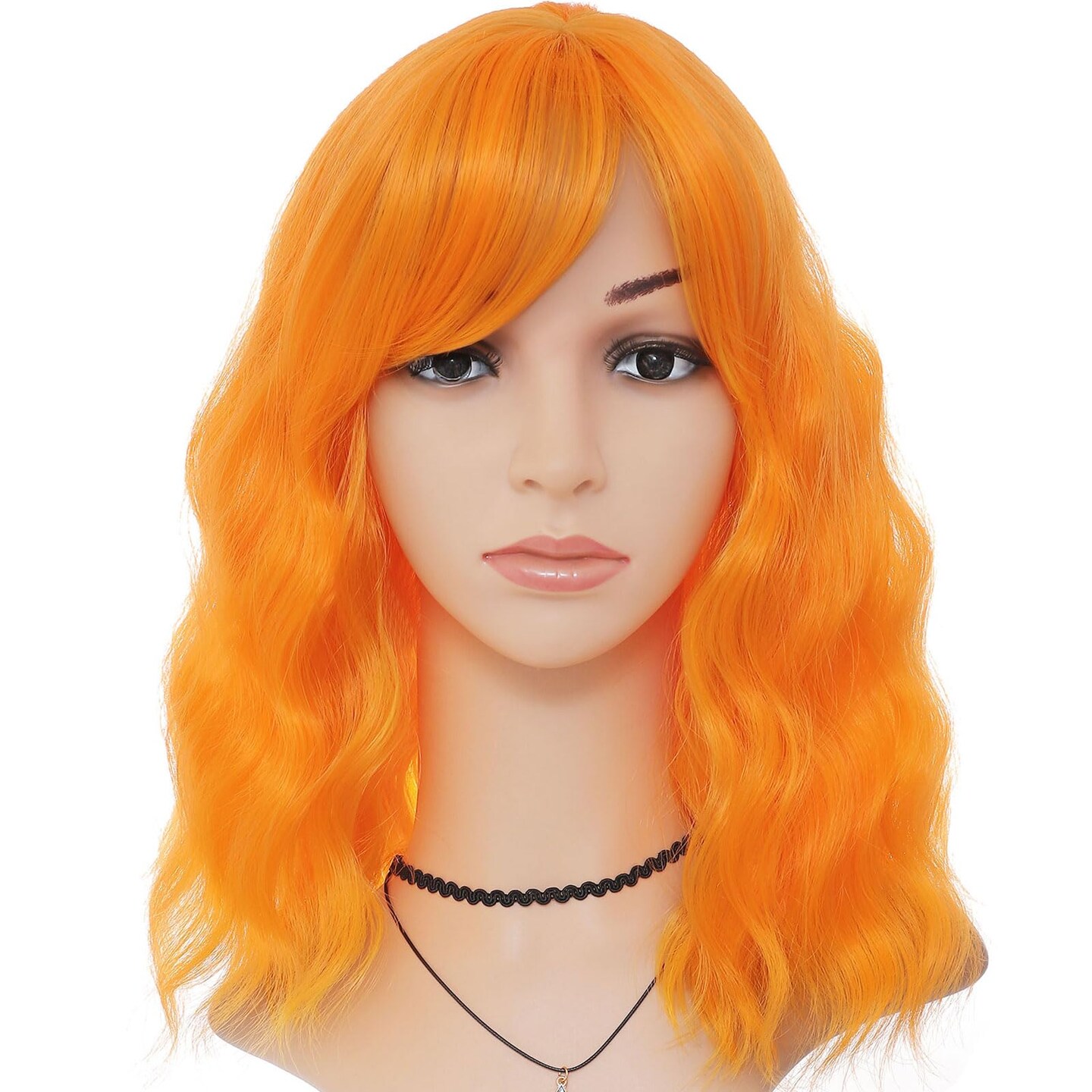 HAIRUP Orange Wig with Bangs for Women  Short Wavy Curly Bob Wig Orange Wigs 14 Inch Shoulder Length Colored Wig Party Cosplay Halloween Wigs