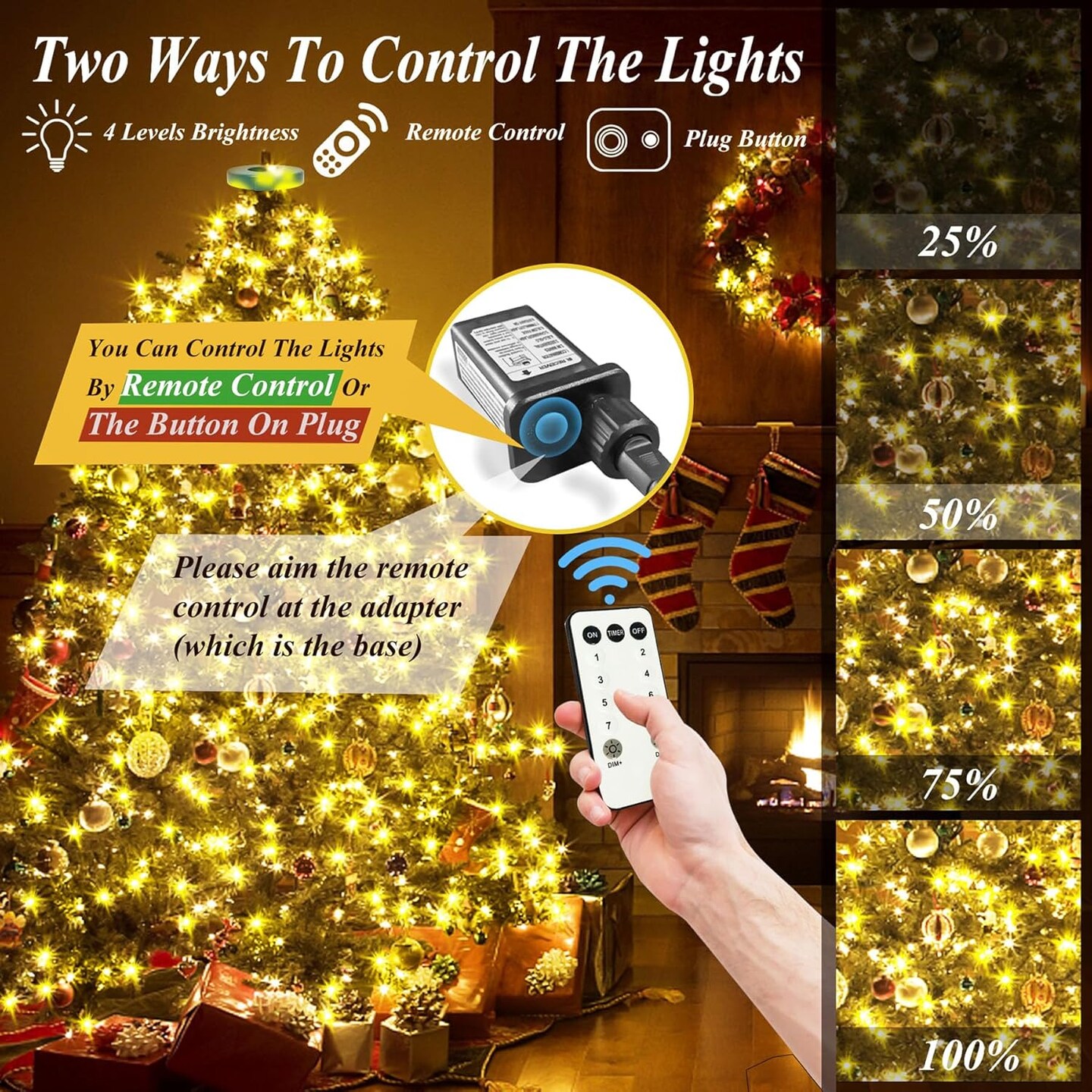 Christmas Tree Lights, 400 LED Christmas Lights with 8 Light Modes & Memory Function, 6.6FT x 16 String Lights with Timing Function & Remote Control for Christmas Decorations - Warm White