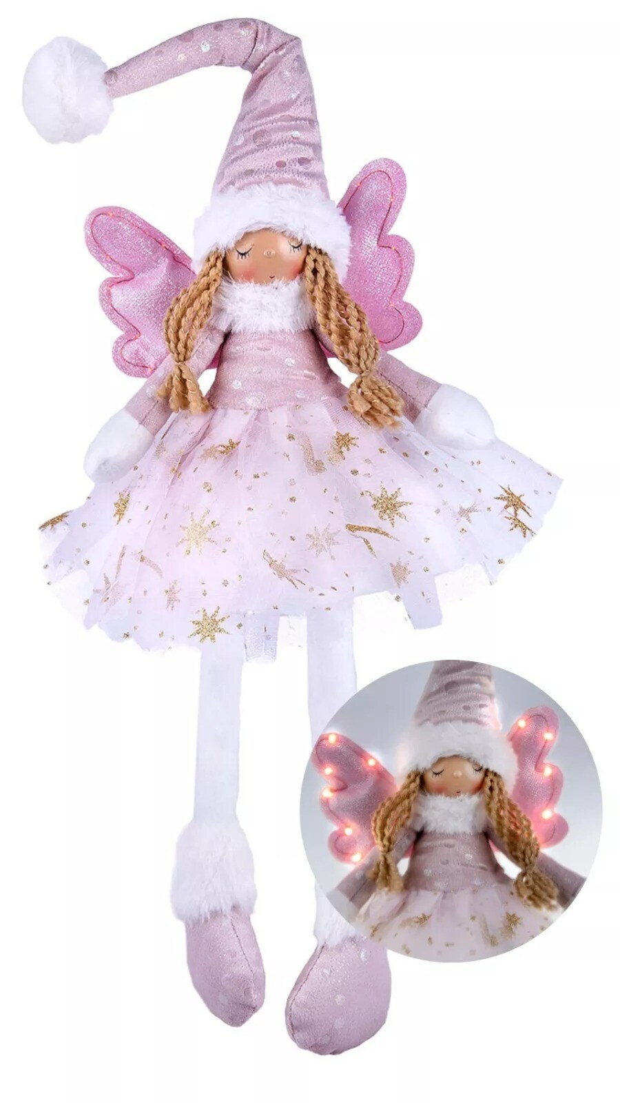 20" LED Snow Angel Handmade Christmas Doll Holiday Decorative Doll, Pink