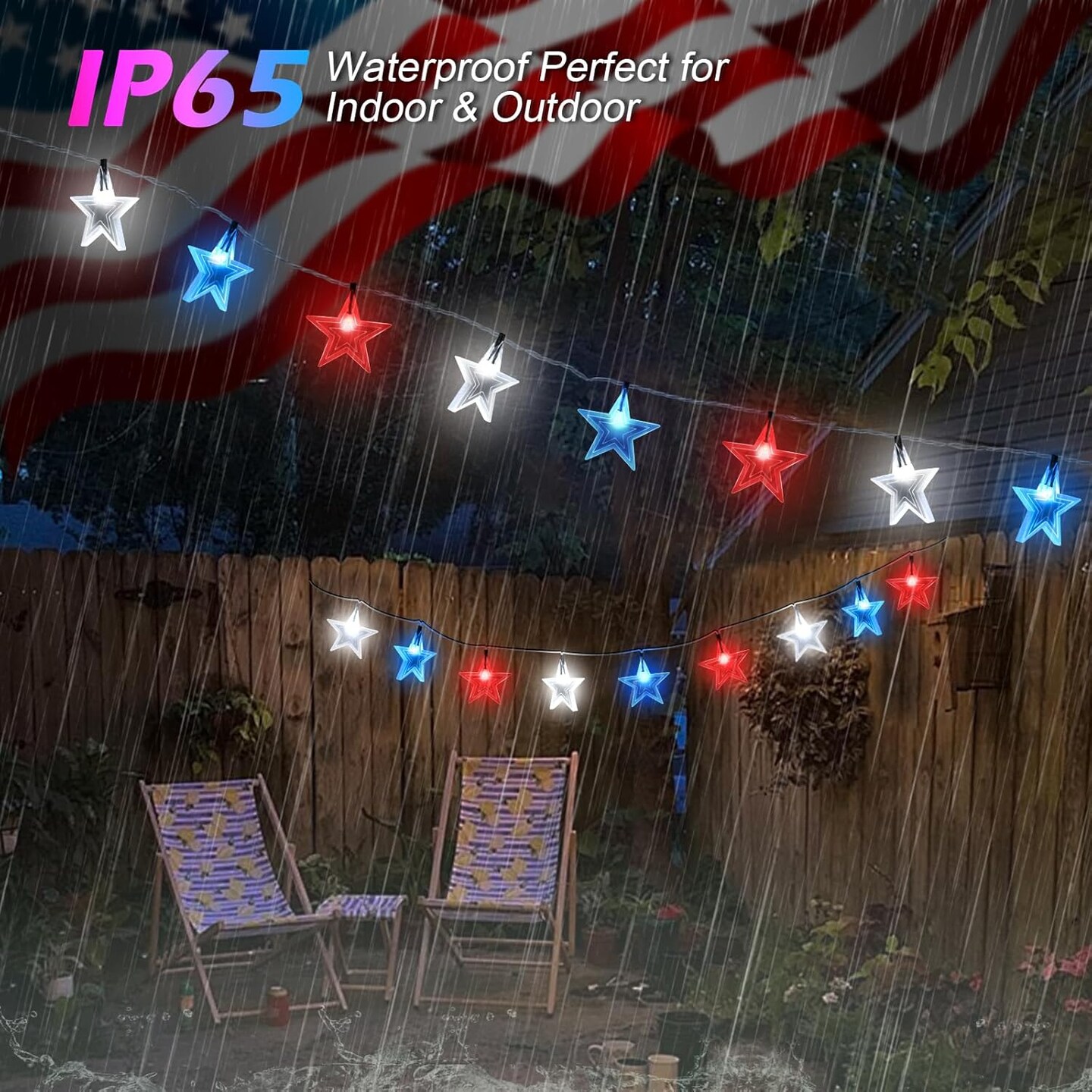 4th of July Decorations Star Lights, 45FT 90Led Red White and Blue String Lights with 8 Modes, Battery Operated & USB Charge Patriotic Lights for Indoor Outdoor Garden, Golf, Cart Memorial Day Decor