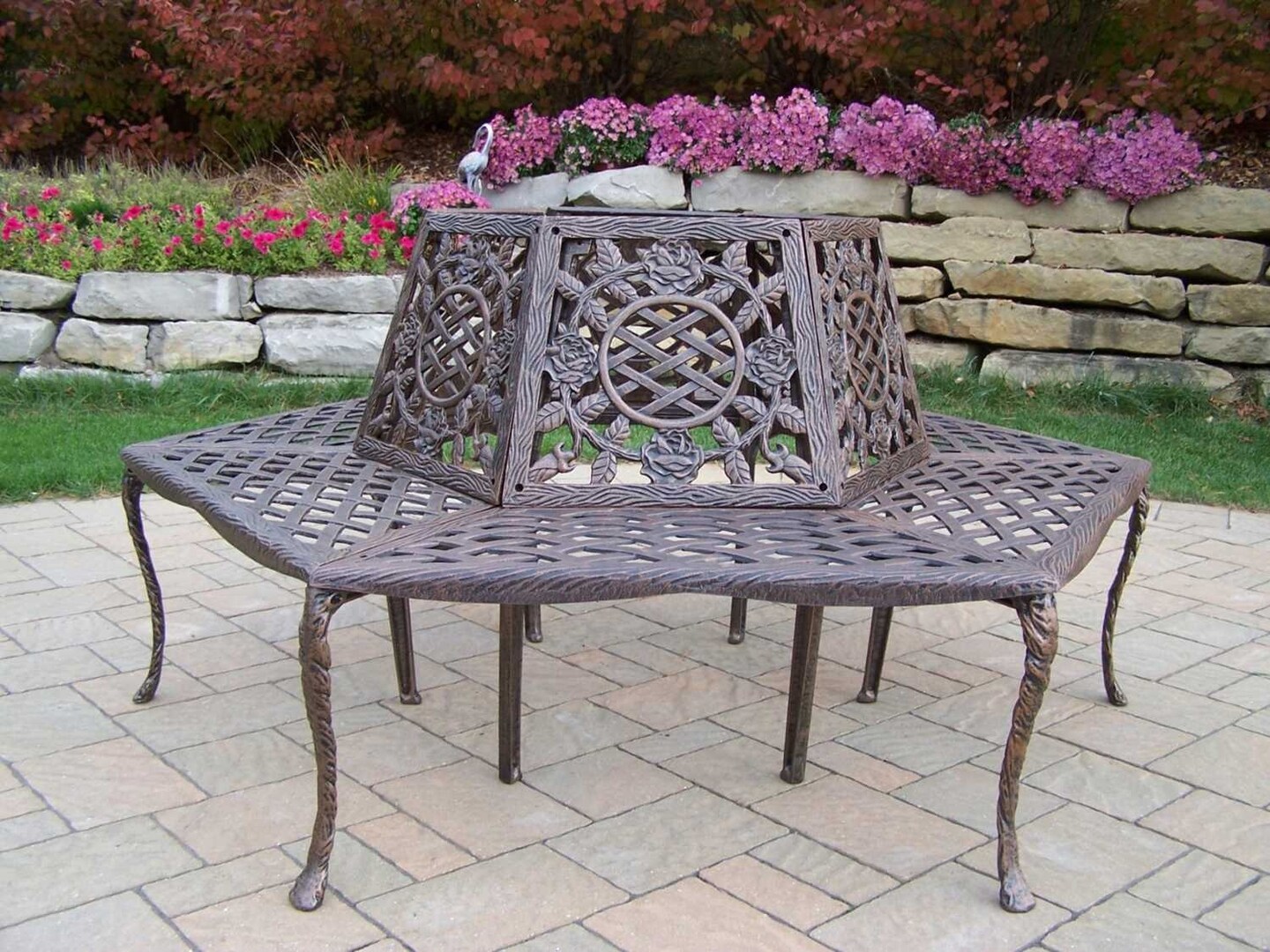 Outdoor Living and Style Tea Rose Cast Aluminum Tree Bench - Antique Bronze - 58"