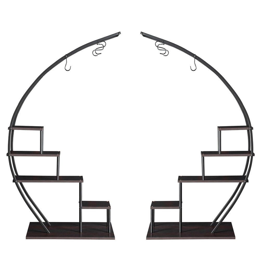 2-Pieces 5-Tier Semicircle Ironwood Plant Stand