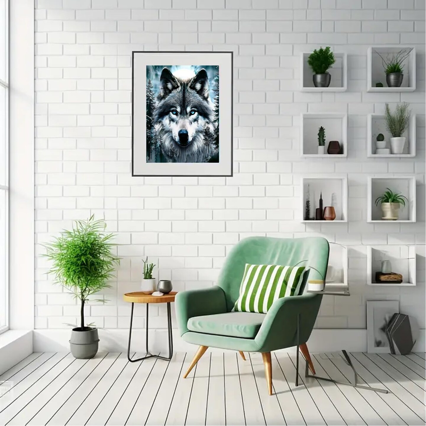 5D Wolf Diamond Painting Kits for Adults, Forest Diamond Art Kit,Full Round Paint by Diamonds Animal Beads Dot Painting, Nature Landscape Gem Art Painting for Wall Decor 12x16 Inches