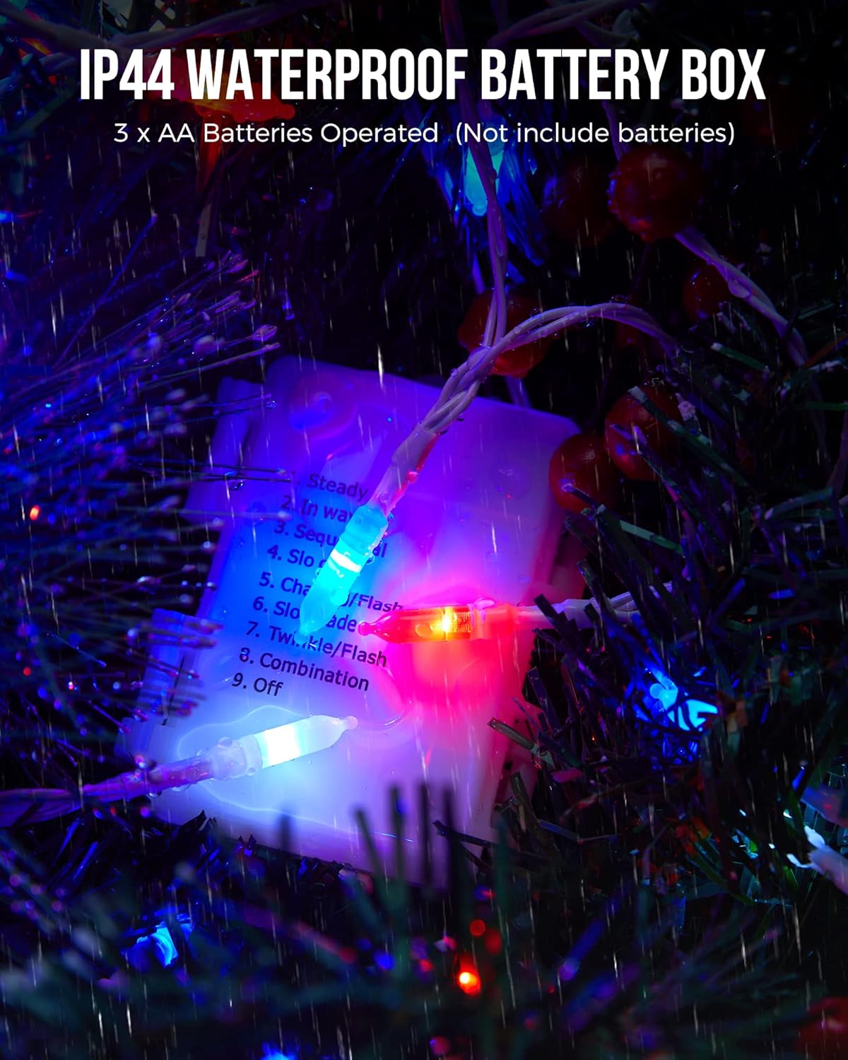 Red White Blue Battery Operated Mini String Lights with 8 Modes- 2 Pack 18 Feet 50 LED Independence Day Decoration Waterproof, Timer for Patriotic Xmas Holiday Party Outdoor Indoor
