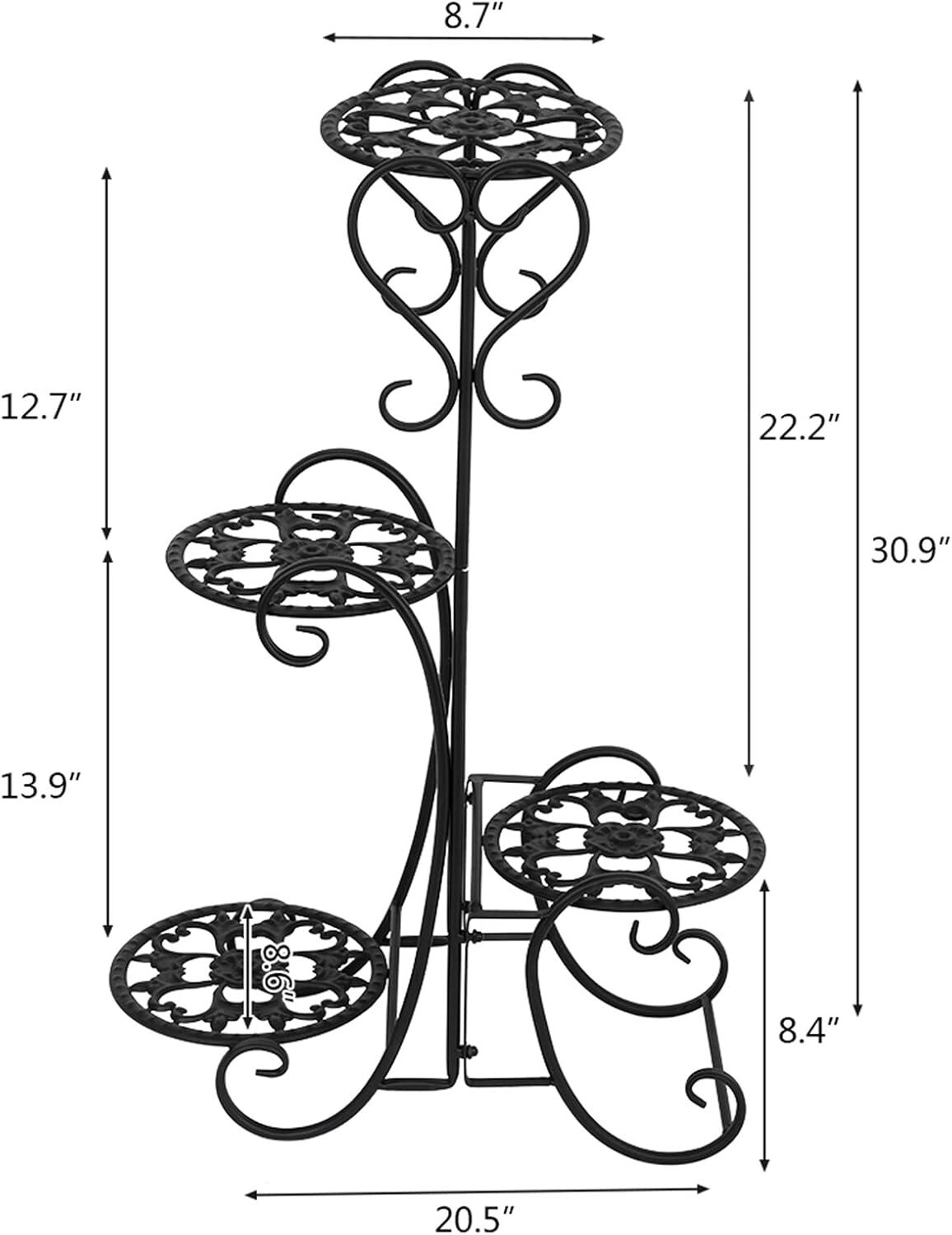 4-Tier Metal Plant Stand with Rounded Shelves