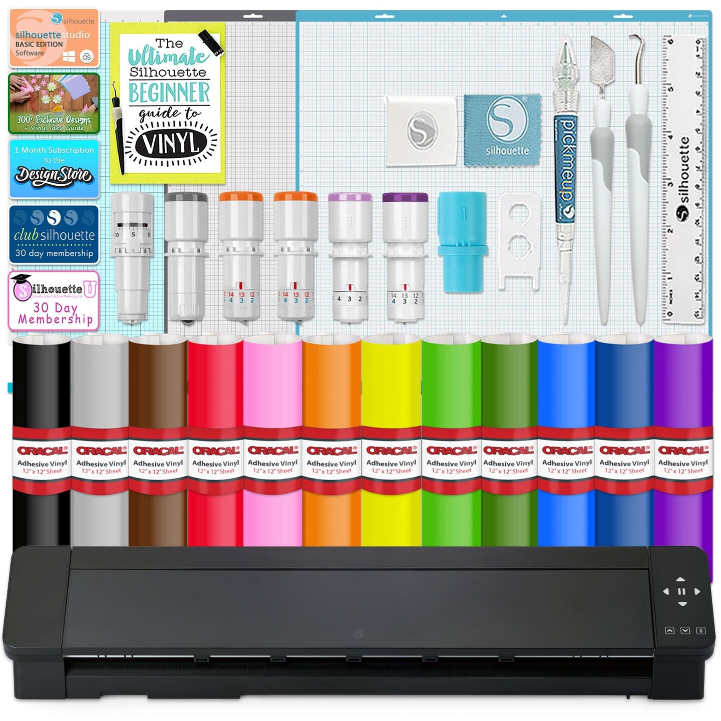 Silhouette Cameo PRO MK-II w/ Deluxe Blade & Tool Pack, Mat Pack, Guides, Designs