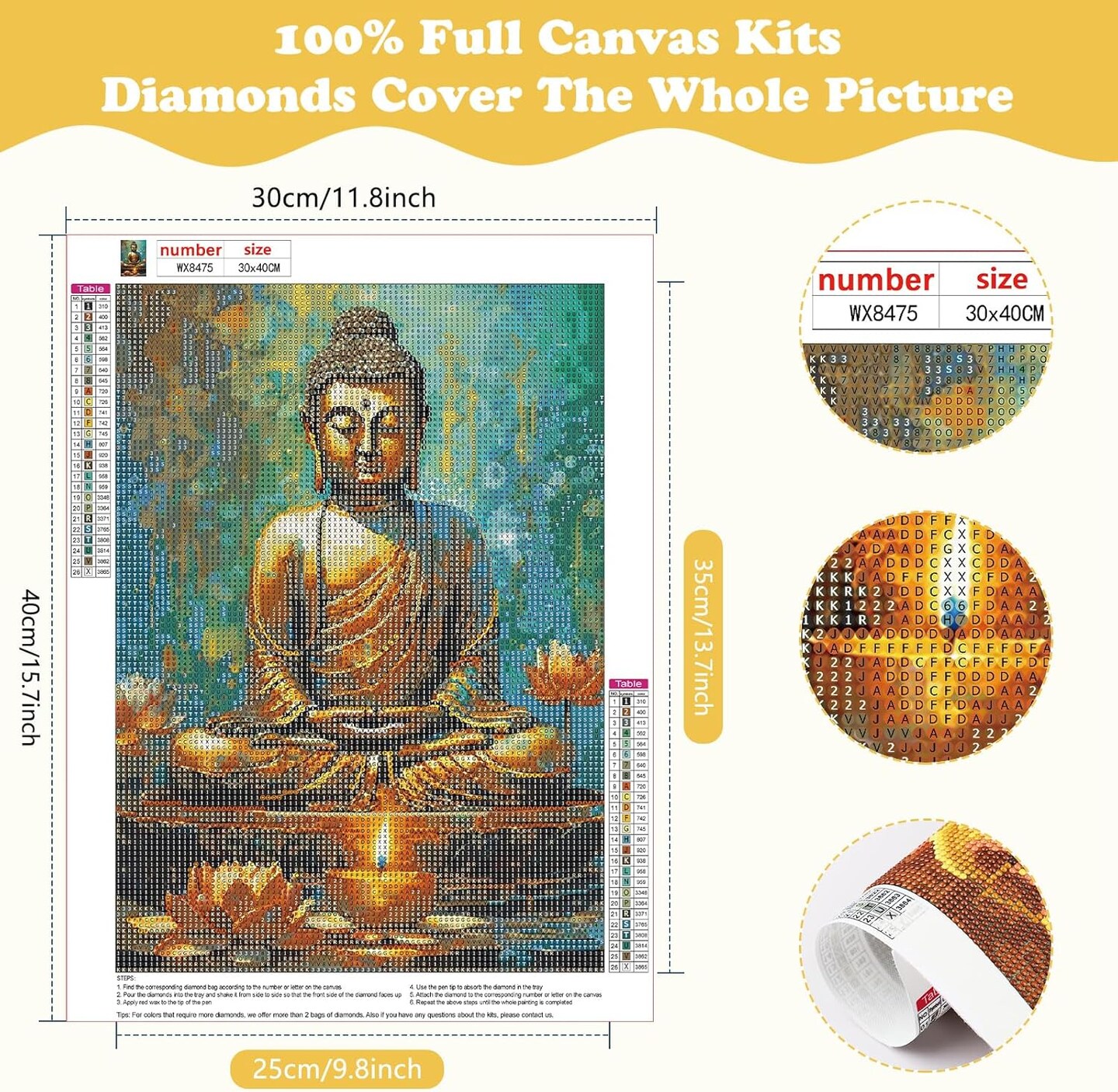 Buddha Diamond Painting Kits for Adults, 5D Buddhism Inspirational Full Drill Diamond Art Kits, Lotus DIY Round Full Drill Gem Art and Crafts for Home Wall Decor 12x16inch
