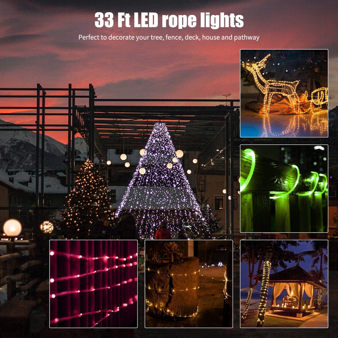 Color Changing Rope Lights Outdoor, String Lights with Plug &#x26; Remote, Twinkle String Lights Indoor Bedroom, Waterproof LED Rope Lights for Outside,16 Colors