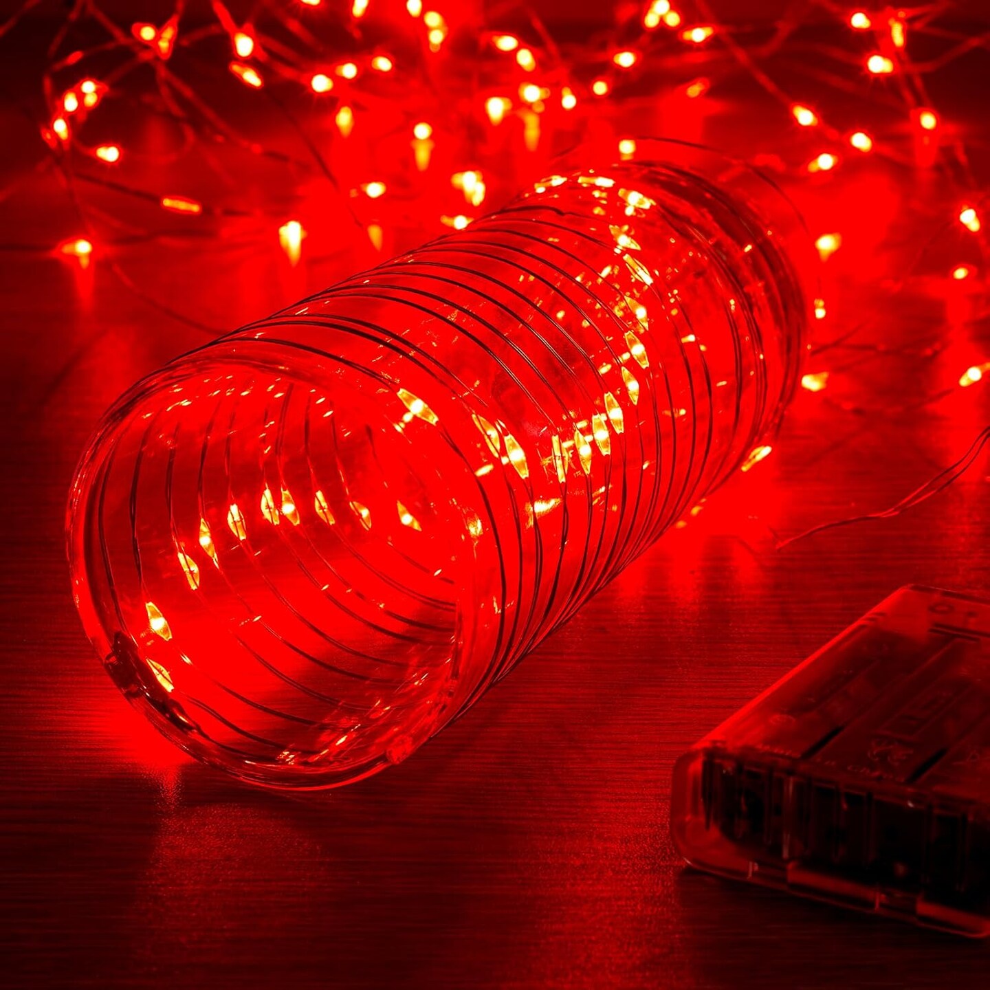 1 Pack 16.4ft Battery Operated String Lights with Timer, Red with Synchronized Twinkle Mode, Fairy Lights Battery Powered, 50 LEDs, Idea for Christmas Bedroom Party Wedding