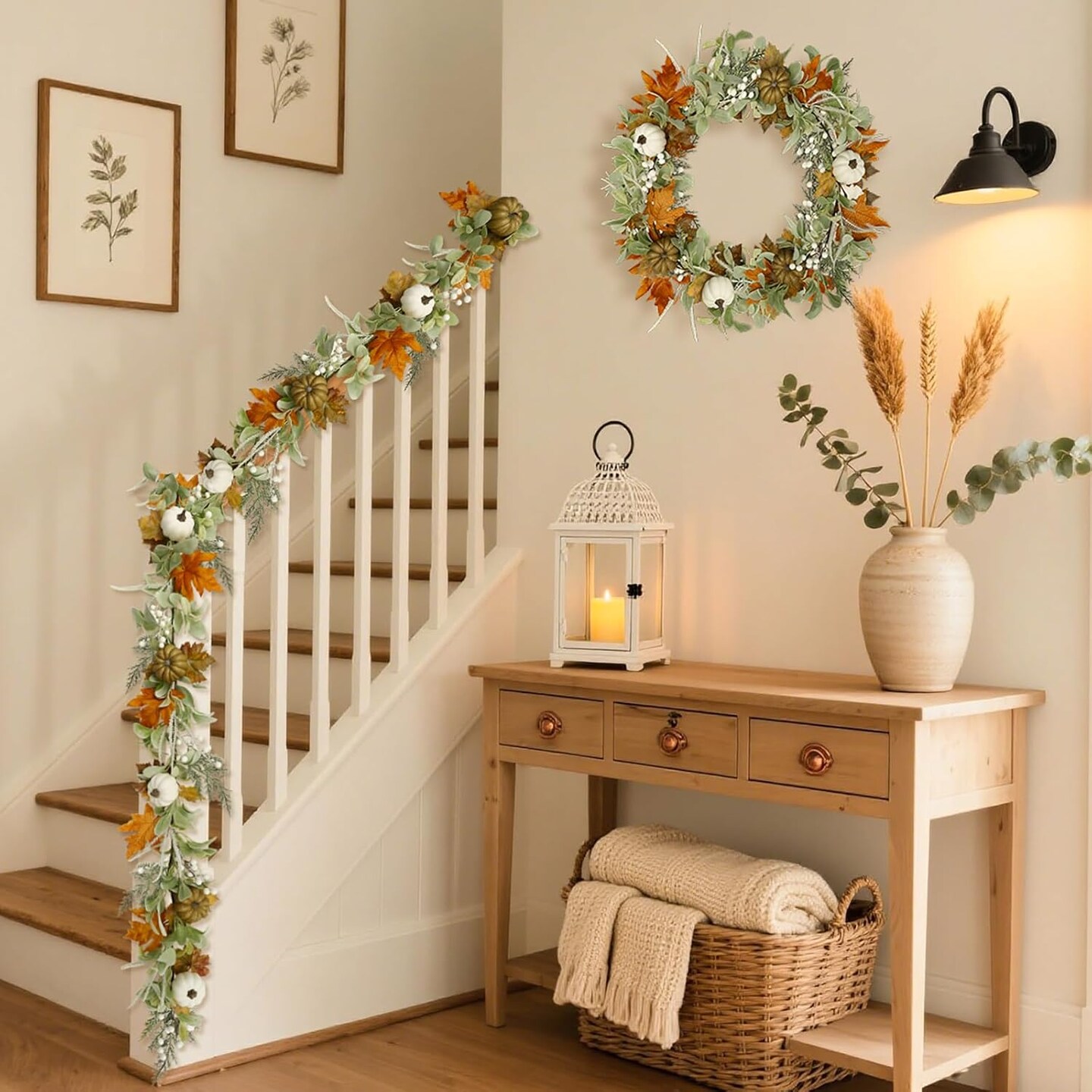 Fall Leaf Garland for Mantle Decor, 6ft Greenery Lambs Ear Leaves Garland(Green)13.35 x 13.19 x 3.62 inches