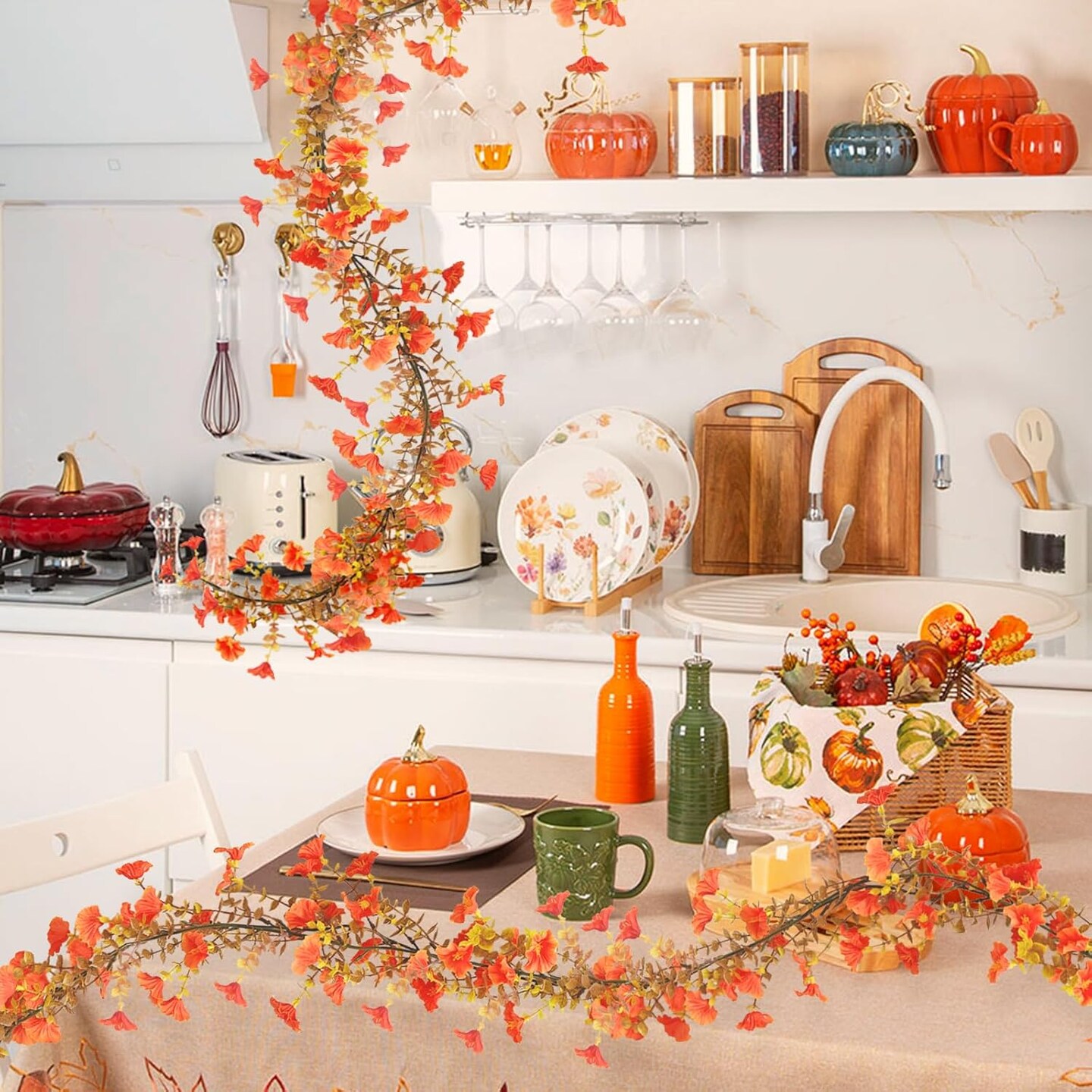 2 Pack Fall Artificial Flowers Garland, 6 FT Faux Morning Glory Fall Floral Vine(Orange)1 x 1 x 72 inches