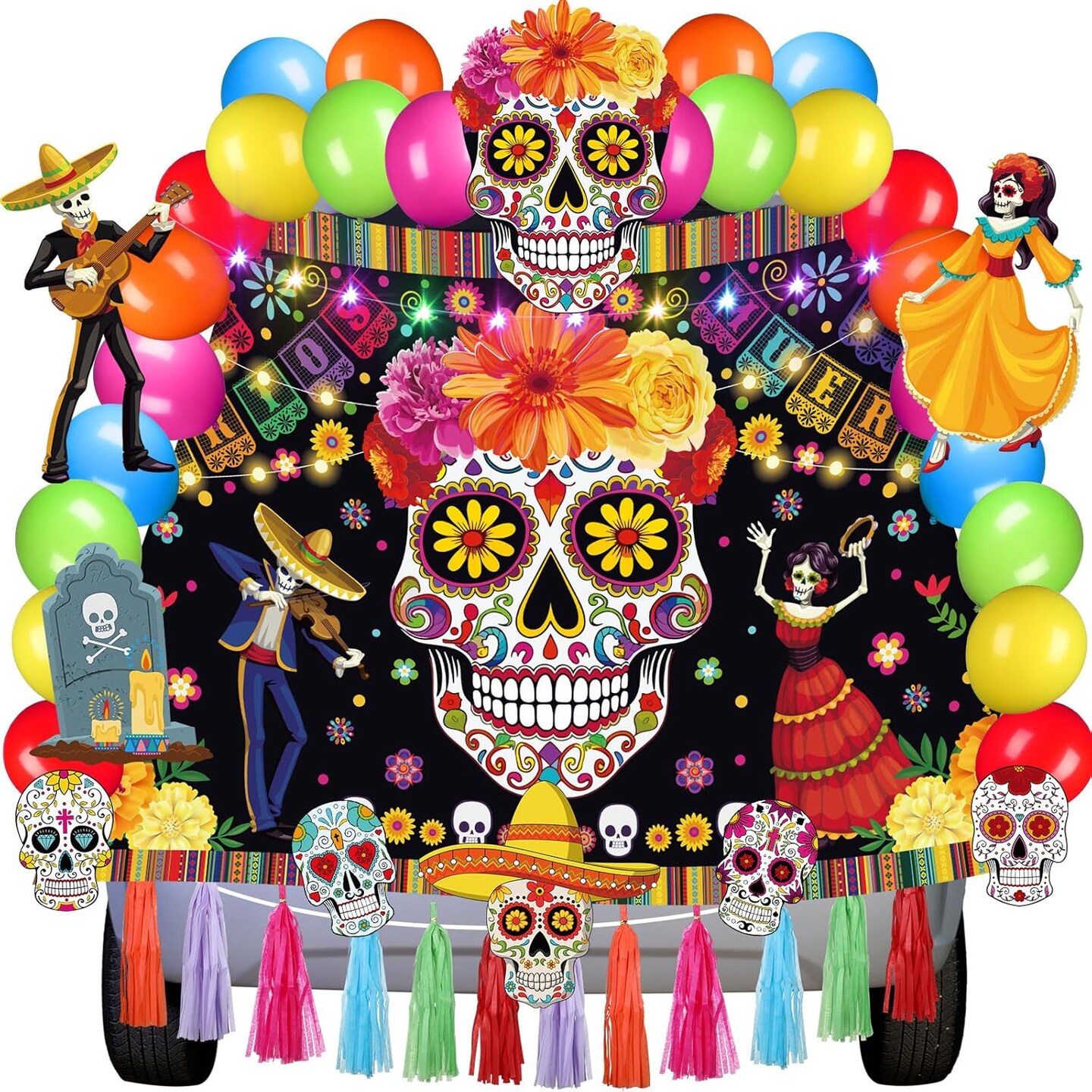 94 Pcs Day of The Dead Trunk or Treat Car Decoration