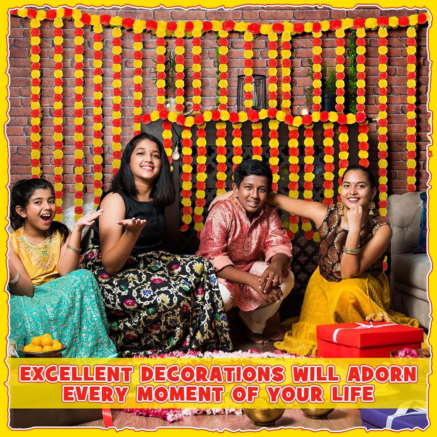 20 Pcs Diwali 5 ft Marigold Garland Marigold Garlands Decoration (Red and Yellow)