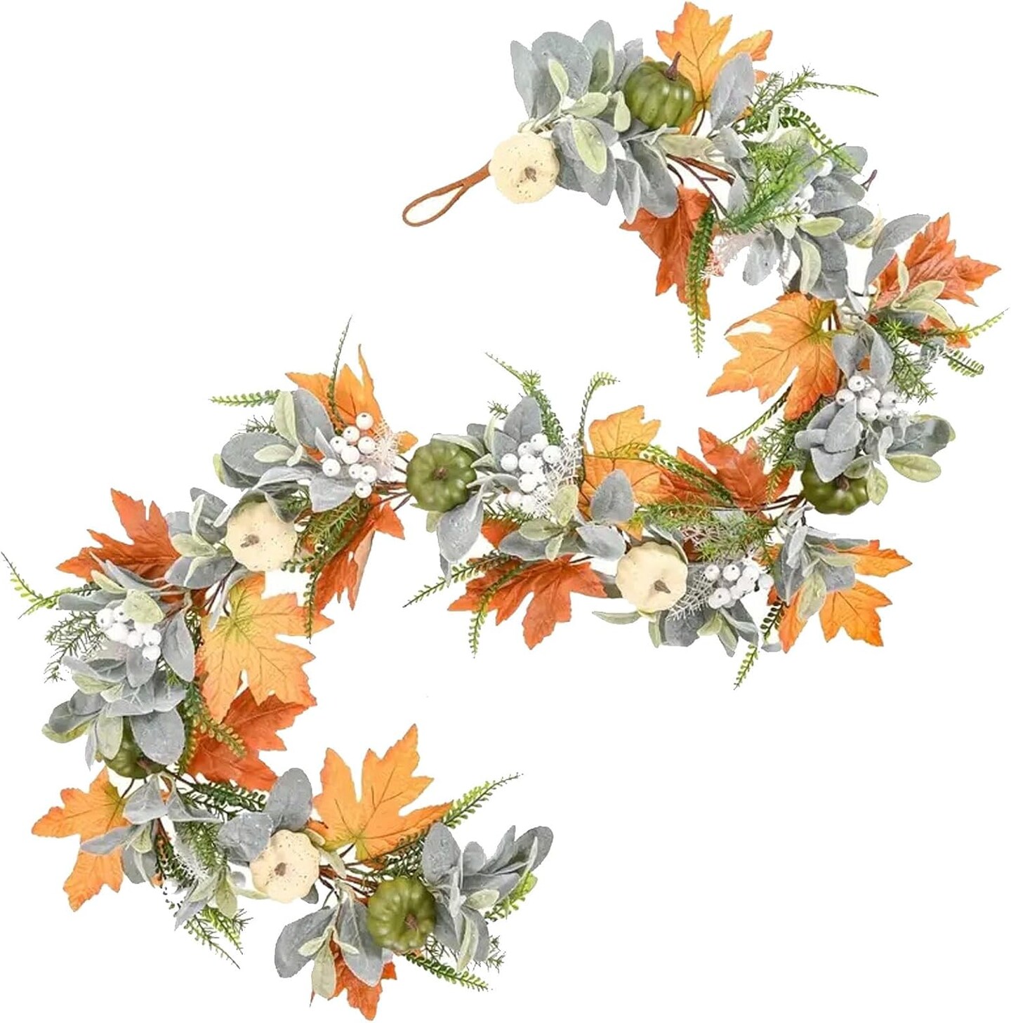 5.9FT Fall Decor Fall Garland with Pumpkin, Plush Rattan and Fern,(Fall Leaves)8.82 x 8.31 x 4.29 inches