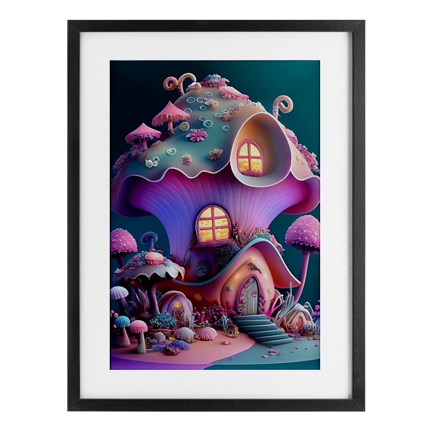 Stupell Industries Magicville Fairytale Mushroom House Framed Print Under Glass, design by Sasha