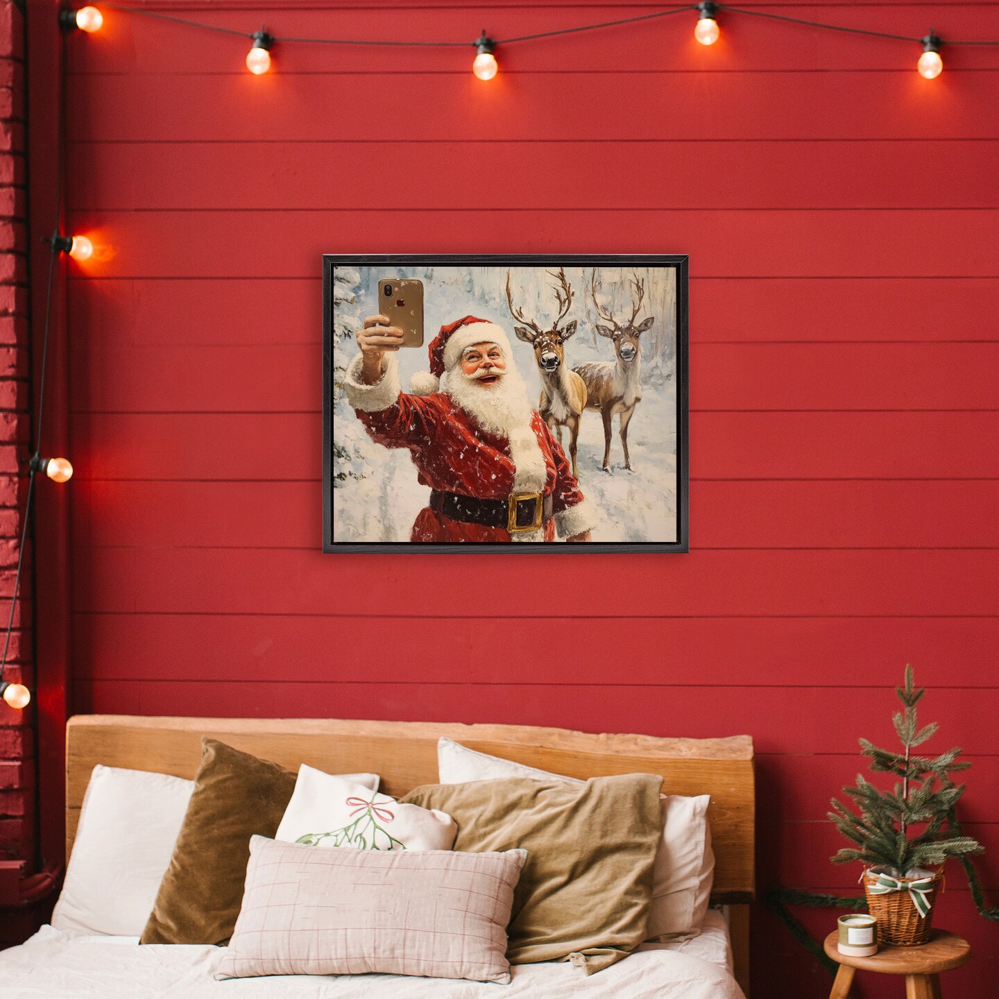 Stupell Industries Santa Selfie with Reindeer Floating Frame, design by Arlington Prints