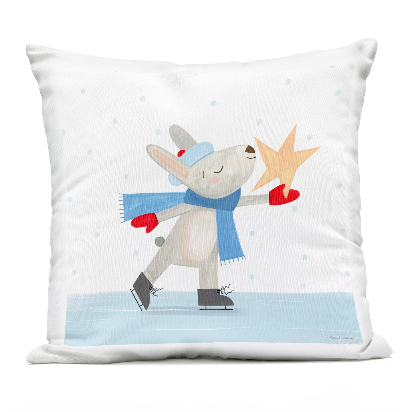 Stupell Industries Ice Skating Bunny with Star Outdoor Printed Pillow, design by Rachel Nieman, 18 x 7 x 18