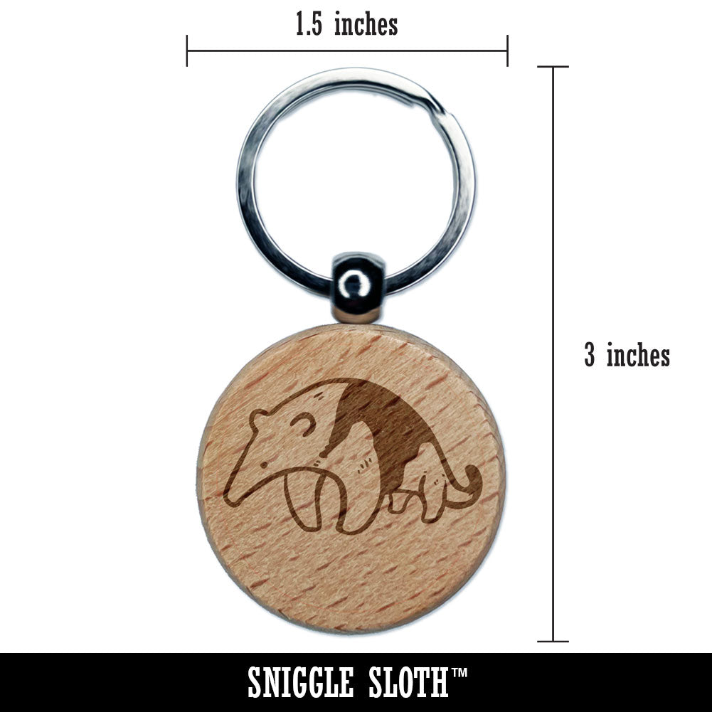 Collared Anteater Southern Tamandua Cute Animal Engraved Wood Round Keychain Tag Charm