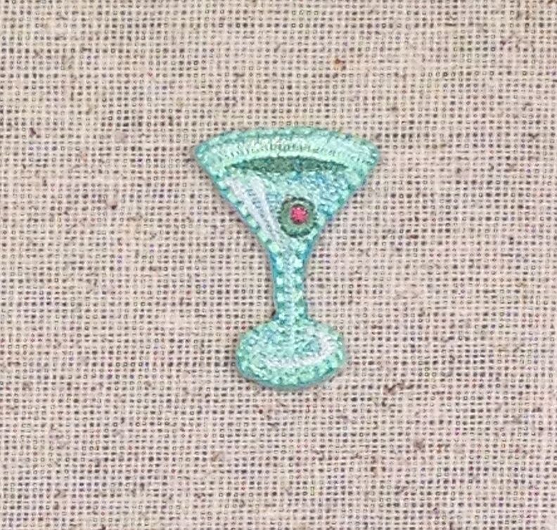 Mini 1 inch Green Martini Glass, Cocktails, Drinks, Embroidered, Iron on Patch
