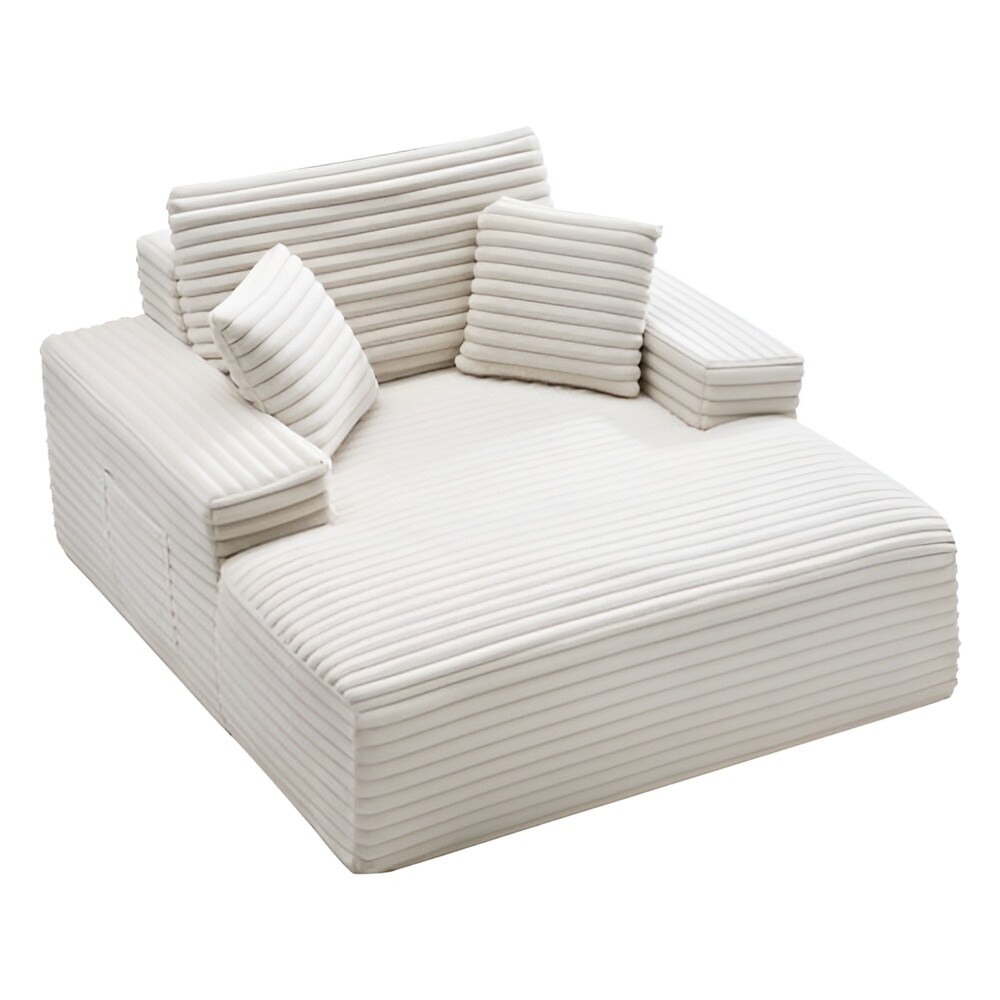 Faux Fur Chaise Lounge with High-Resilience Sponge, Springs and Pillows