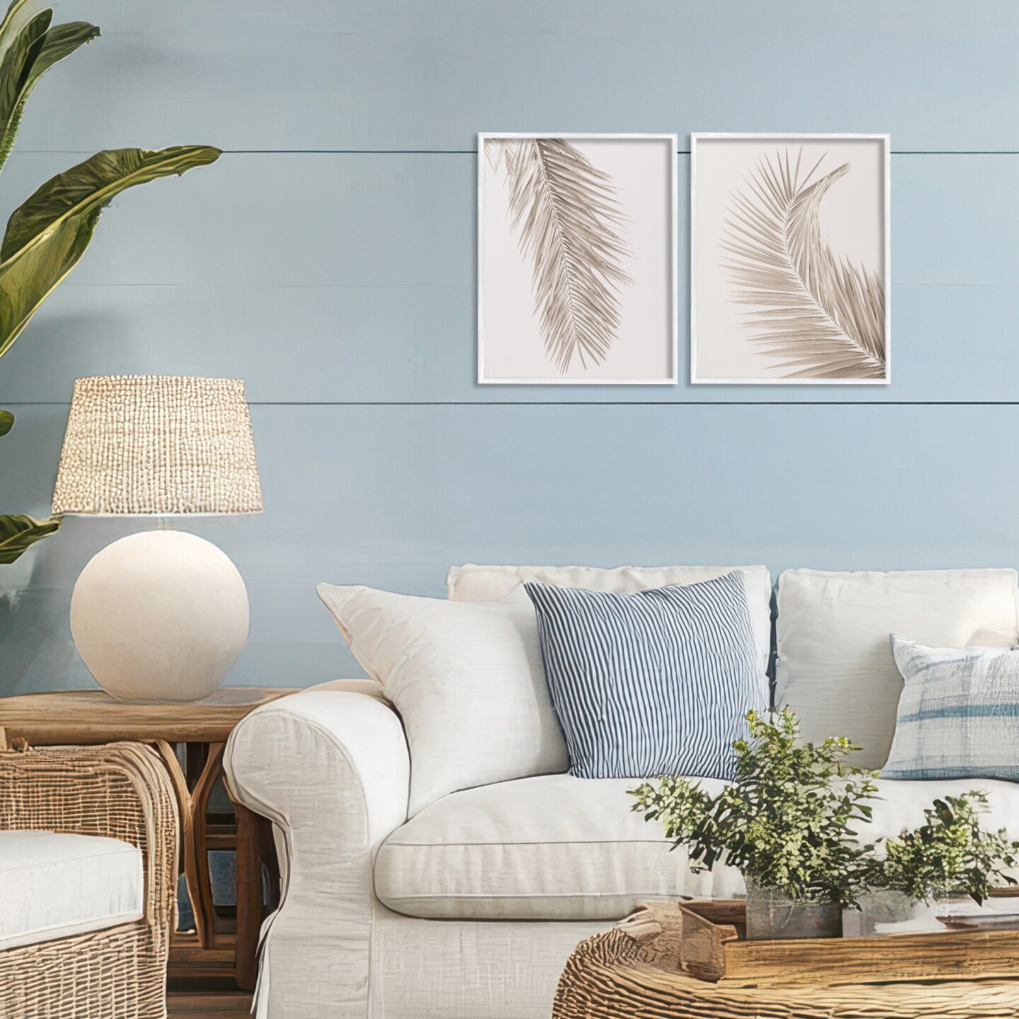 Stupell Industries Muted Neutral Brown Palms 2pc Framed Giclee Set, design by Sisi and Seb