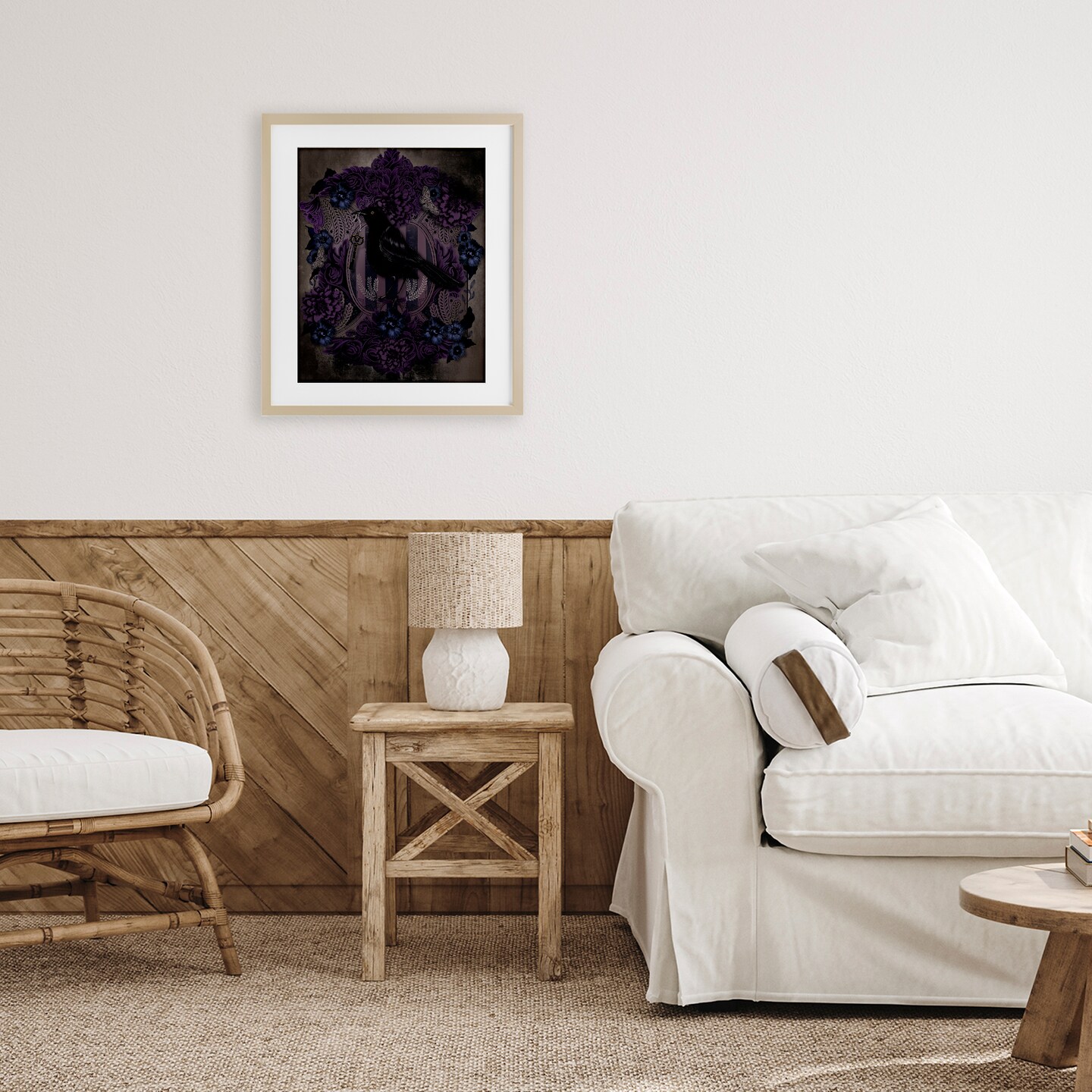 Stupell Industries Raven with Gothic Florals Framed Print Under Glass, design by Lori Mosley