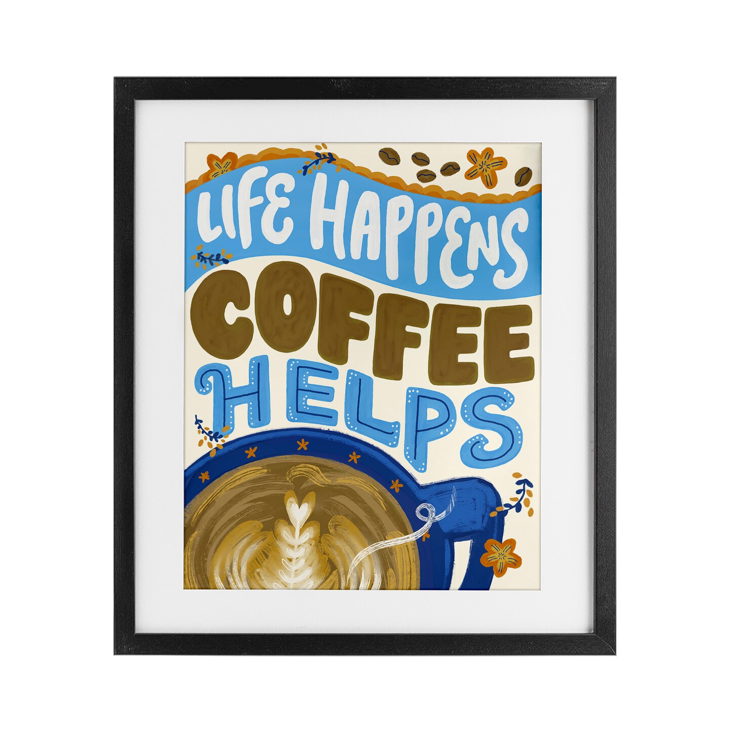 Stupell Industries Life Happens Coffee Helps Framed Print Under Glass, design by Connie Summers