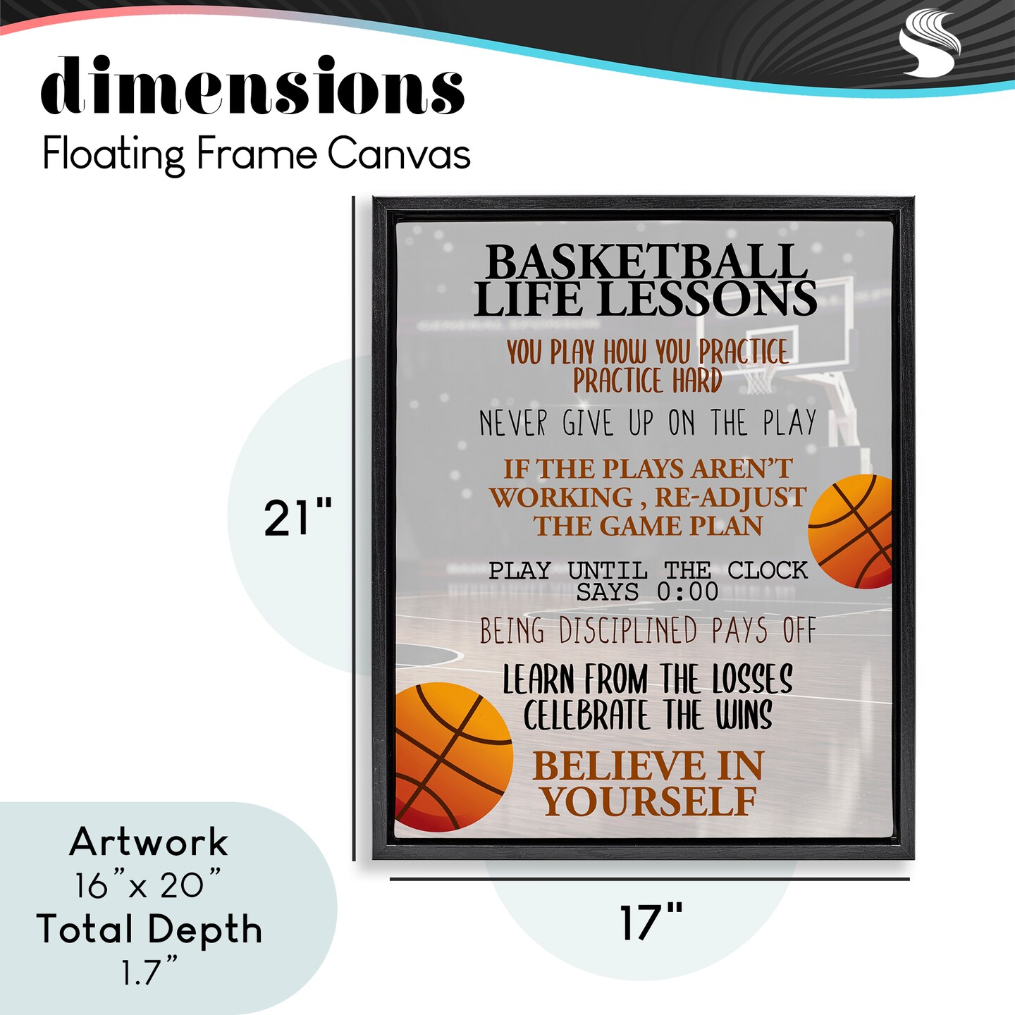 Stupell Industries Basketball Life Lessons Floating Frame, design by Kim Allen