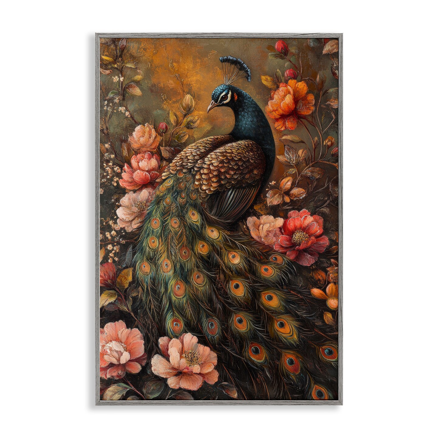 Stupell Industries Red Morris Inspired Peacock Framed Giclee, design by Petal Prints Design