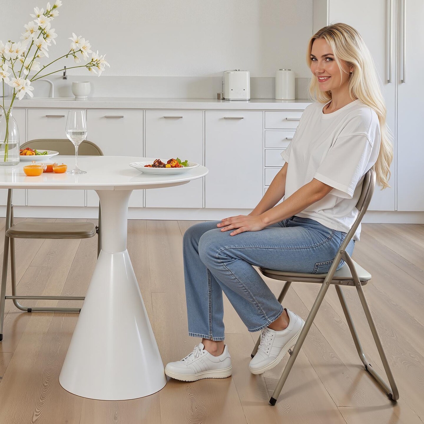 Folding Chairs Padded Leather Seats Heavy Duty Metal Frame Portable Stackable