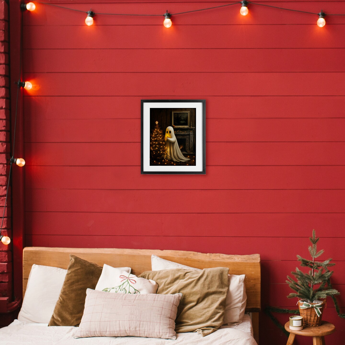 Stupell Industries Christmas Ghost Hanging Lights Framed Print Under Glass, design by Arlington Prints