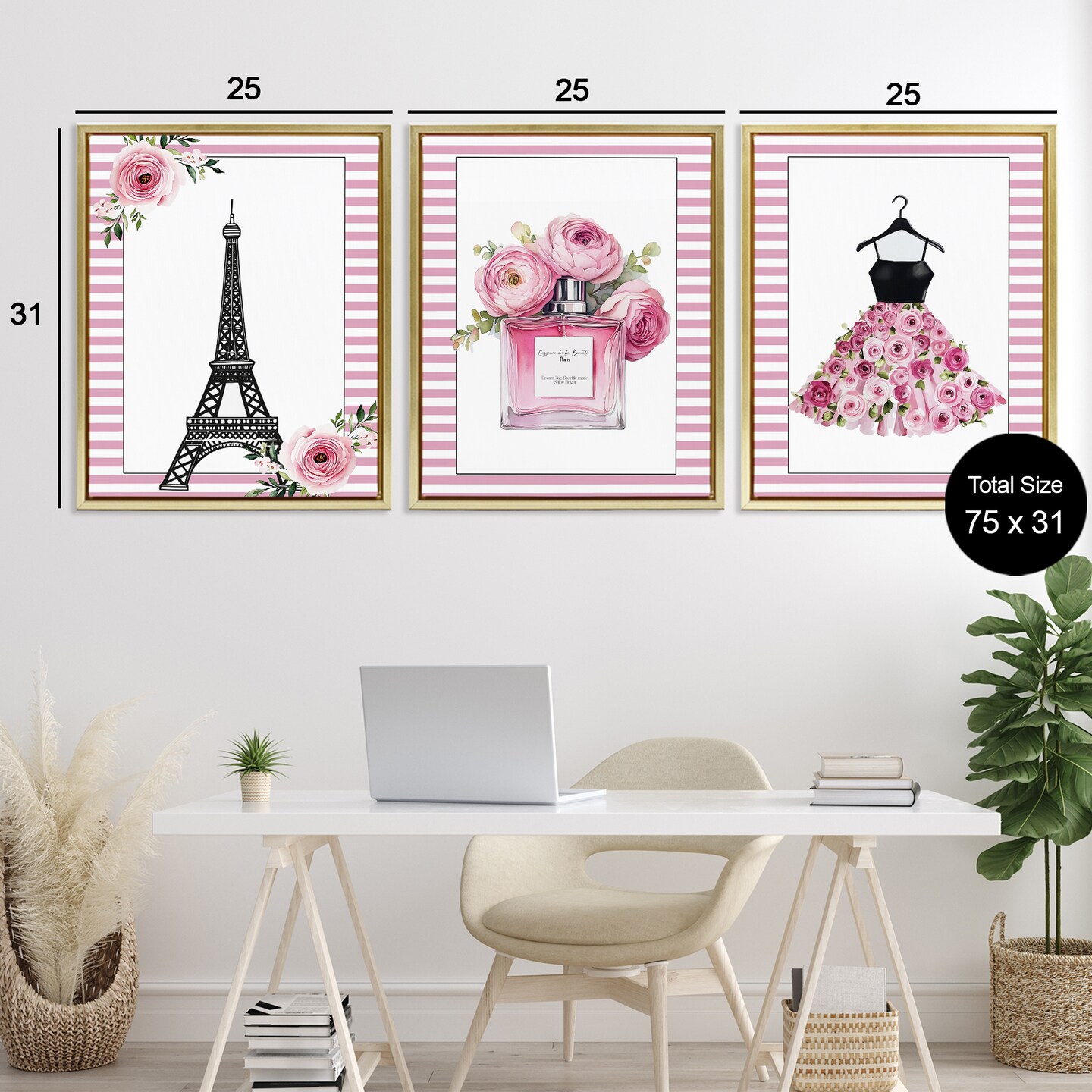 Stupell Industries Parisian Glam with Stripes 3pc Floating Frame Set, design by Christine Simpson Art