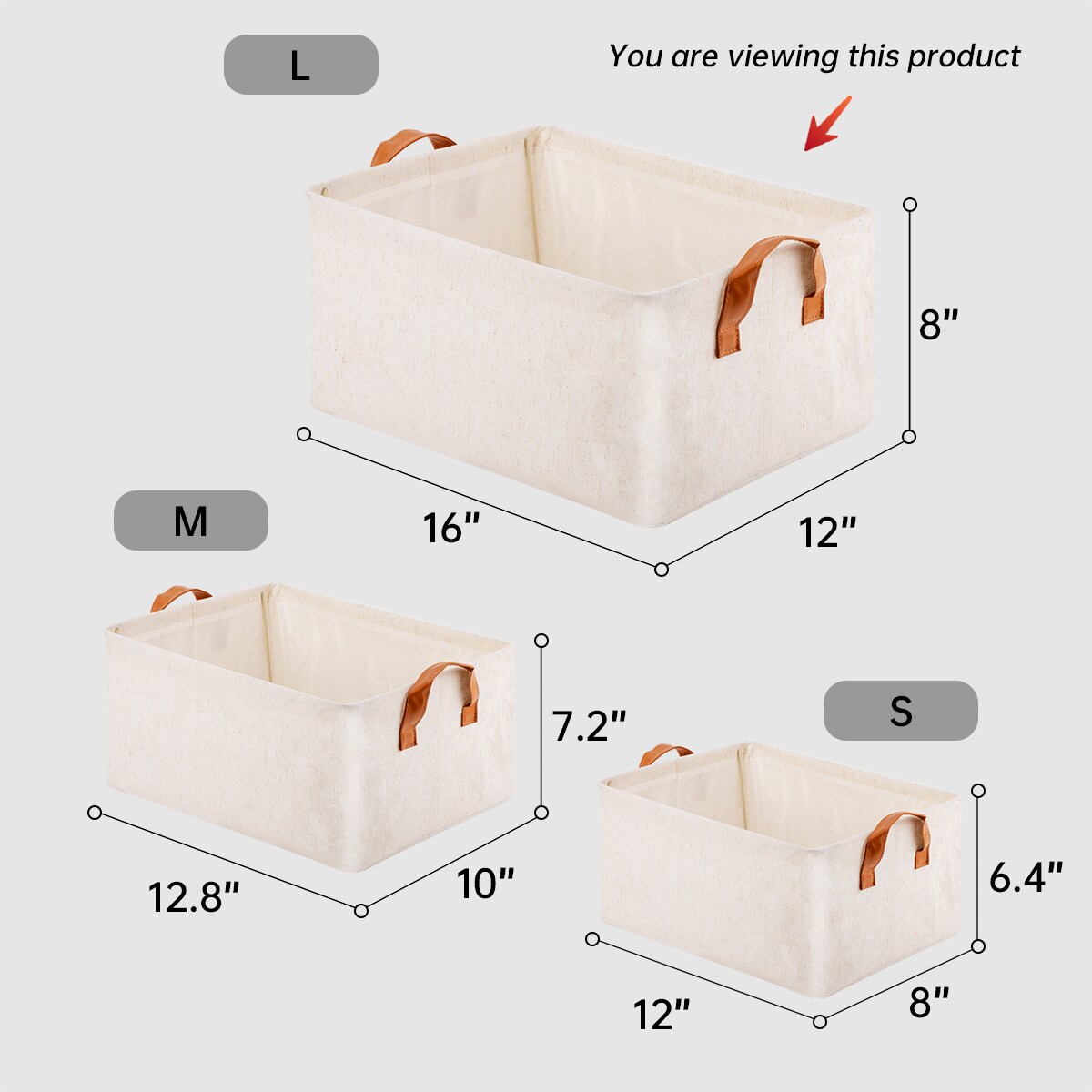 VUSIGN Large Light Beige Non-Woven Storage Baskets with Handles – 16″×12″×8″ Fabric Organizer Bins for Home & Closet (2 Pack)