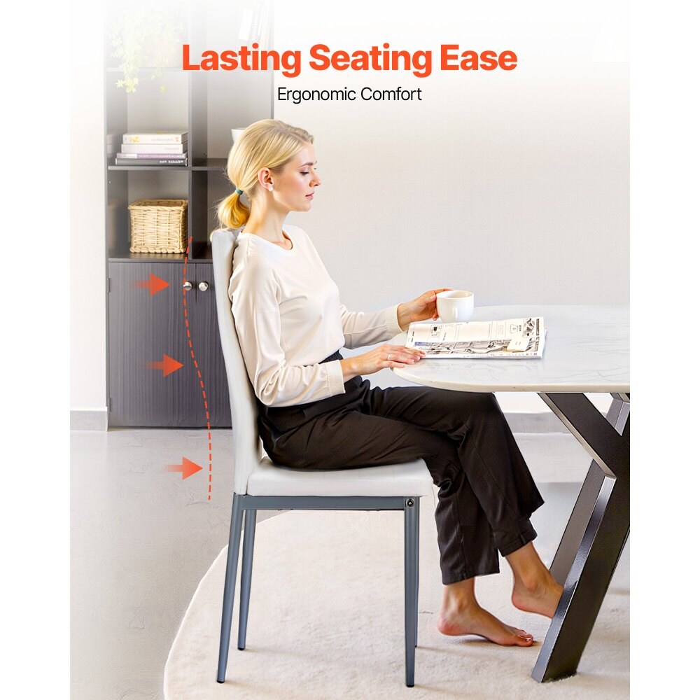 Metal Dining Chairs with Cushioned Seat, PVC Leather and Ergonomic Design