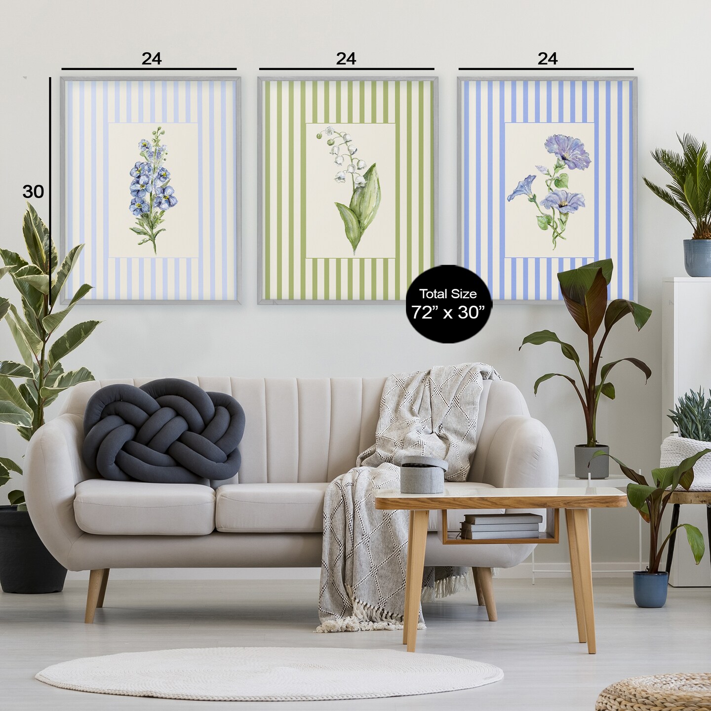 Stupell Industries Soft Stripe Cottage Blooms 3pc Framed Giclee Set, design by Lisa Wehmeyer