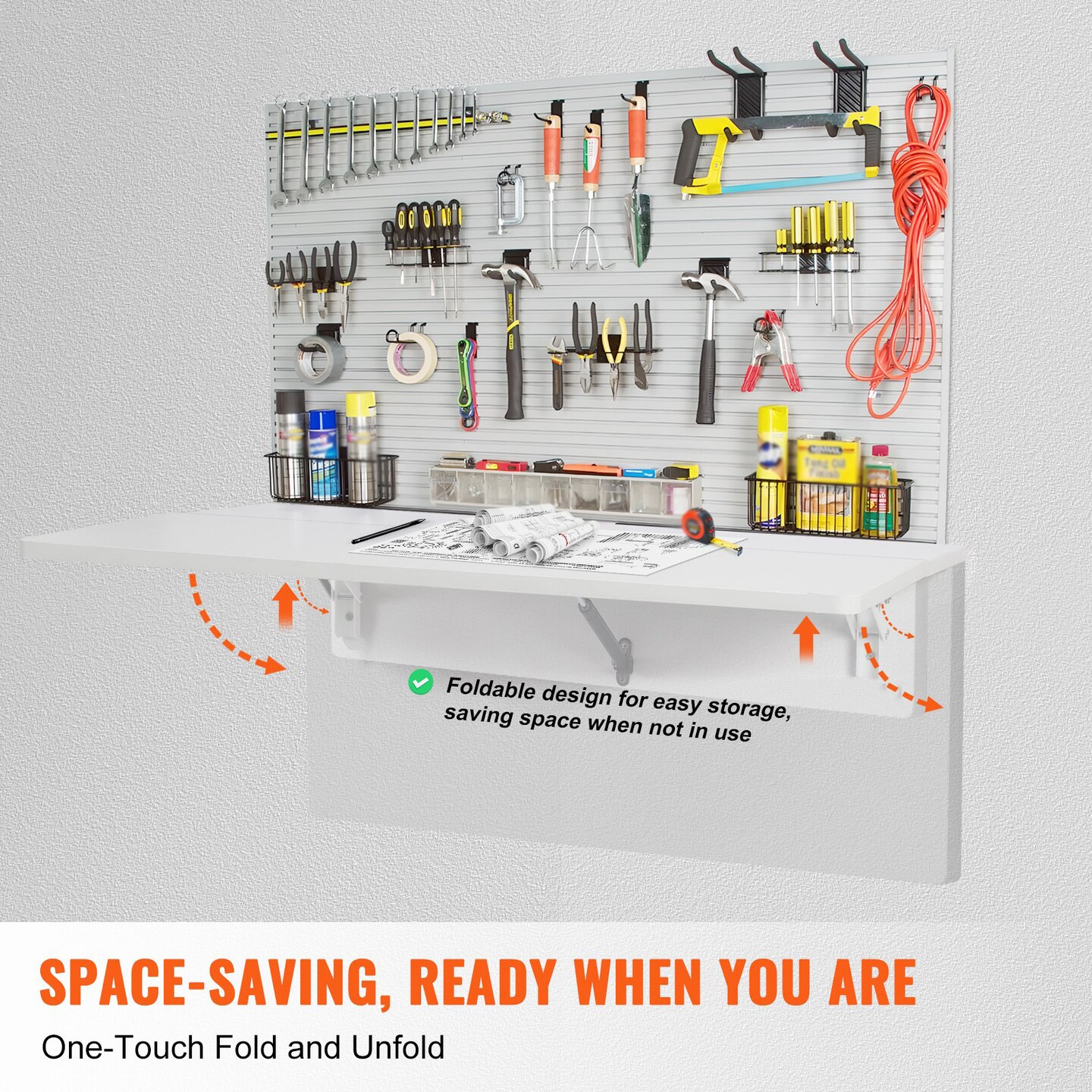 Wall Mount Foldable Desk Floating Table with Iron Bracket for Small Spaces White