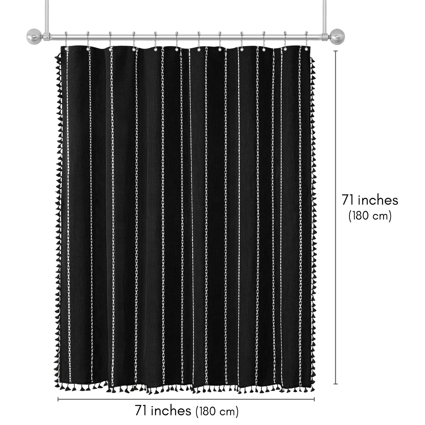 Americanflat 71x71 Woven Linen Shower Curtain with Tassel Accents - Includes 12 Grommets and Hooks - 100% Polyester