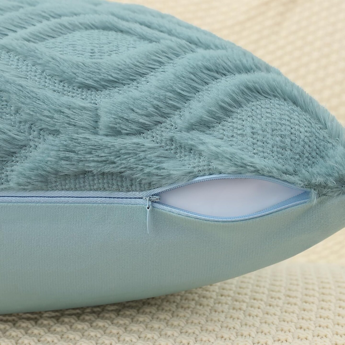 Throw Pillow Covers 18x18 Inch Set of 2, Soft Plush Faux Wool Aqua Couch Pillow Covers, Spring Solid Dyed Accent Pillow Cases for Sofa Bed Living Room Home Decor