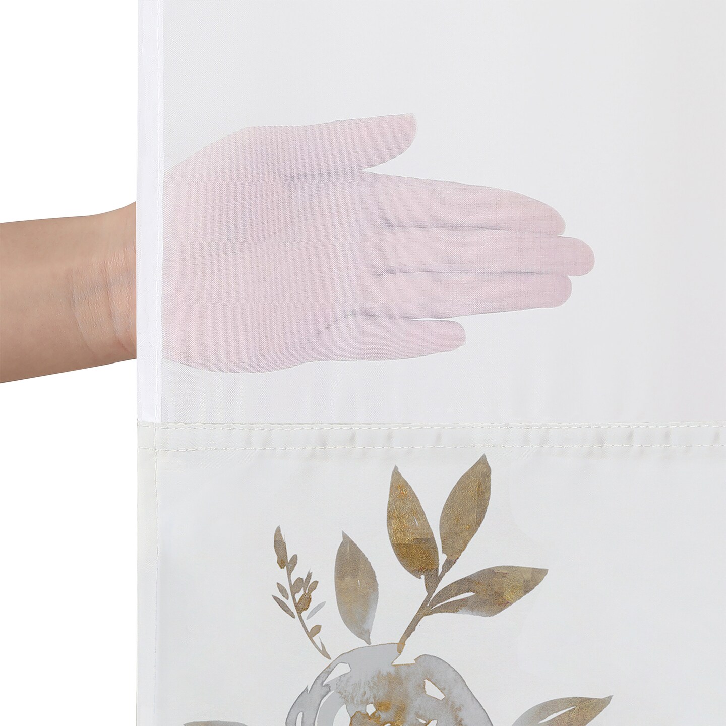 Americanflat 72x75 Hookless Shower Curtain - Floral Gold Grey Shower Curtain with Sheer Panel, Snap-In Liner, and Grommets - 100% Polyester