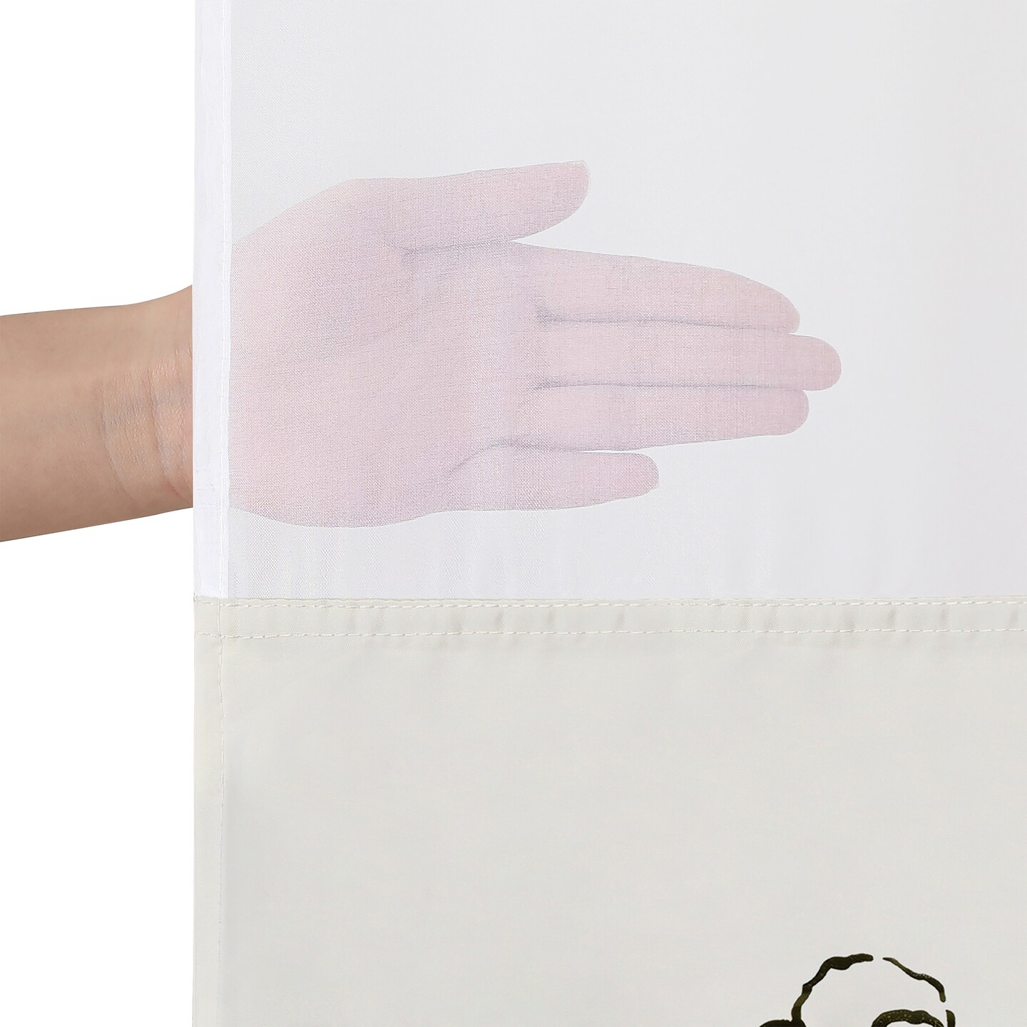 Americanflat 72x75 Hookless Shower Curtain - Floral Cream and Black Shower Curtain with Sheer Panel, Snap-In Liner, and Grommets - 100% Polyester