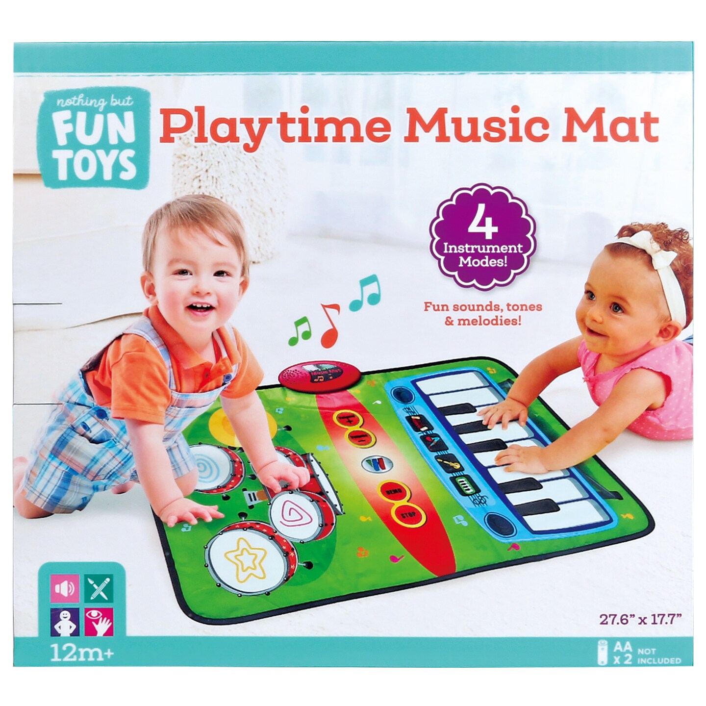 Nothing But Fun Toys: Playtime Music Mat - 4 Instrument Modes, Hand &#x26; Button Play, Fun Sounds-Tones-Melodies, Drum &#x26; Keyboard, Baby &#x26; Toddlers 12 Mo+