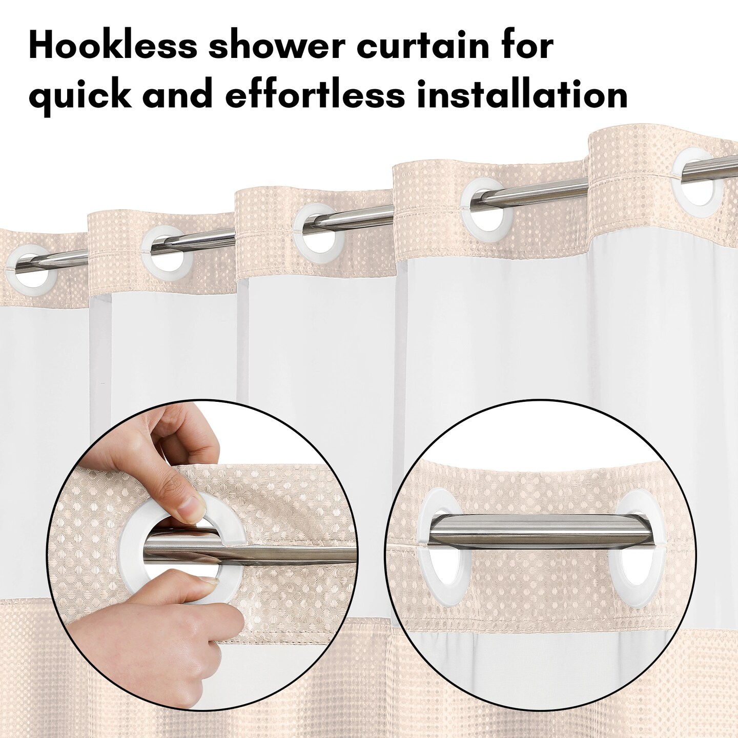 Americanflat 72x75 Hookless Waffle Pattern Shower Curtain - Water-Resistant Long Shower Curtain with Sheer Panel, Snap-In Liner, and Grommets