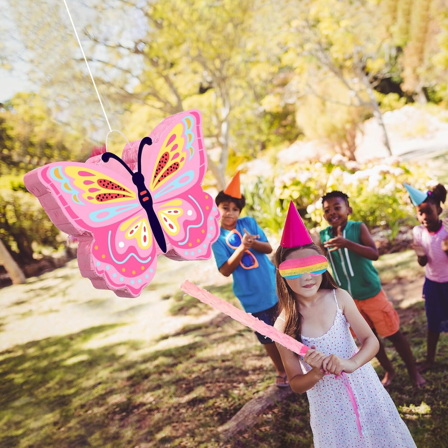Butterfly Pi&#xF1;ata Girls Butterfly Party Supplies Fairy Woodland Set - Pink Birthday Pi&#xF1;ata with Stick and Blindfold Mask for Birthday Baby Shower Party Supplies Decoration