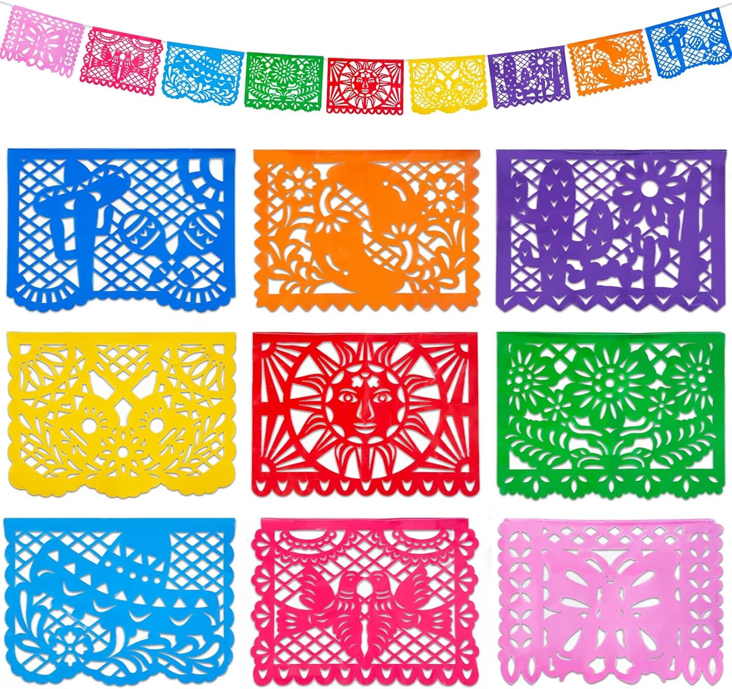 Mexican Party Decoration, 18 Feet Plastic Papel Picado Fiesta Banner Cinco de Mayo Decor Mexican Birthday Party