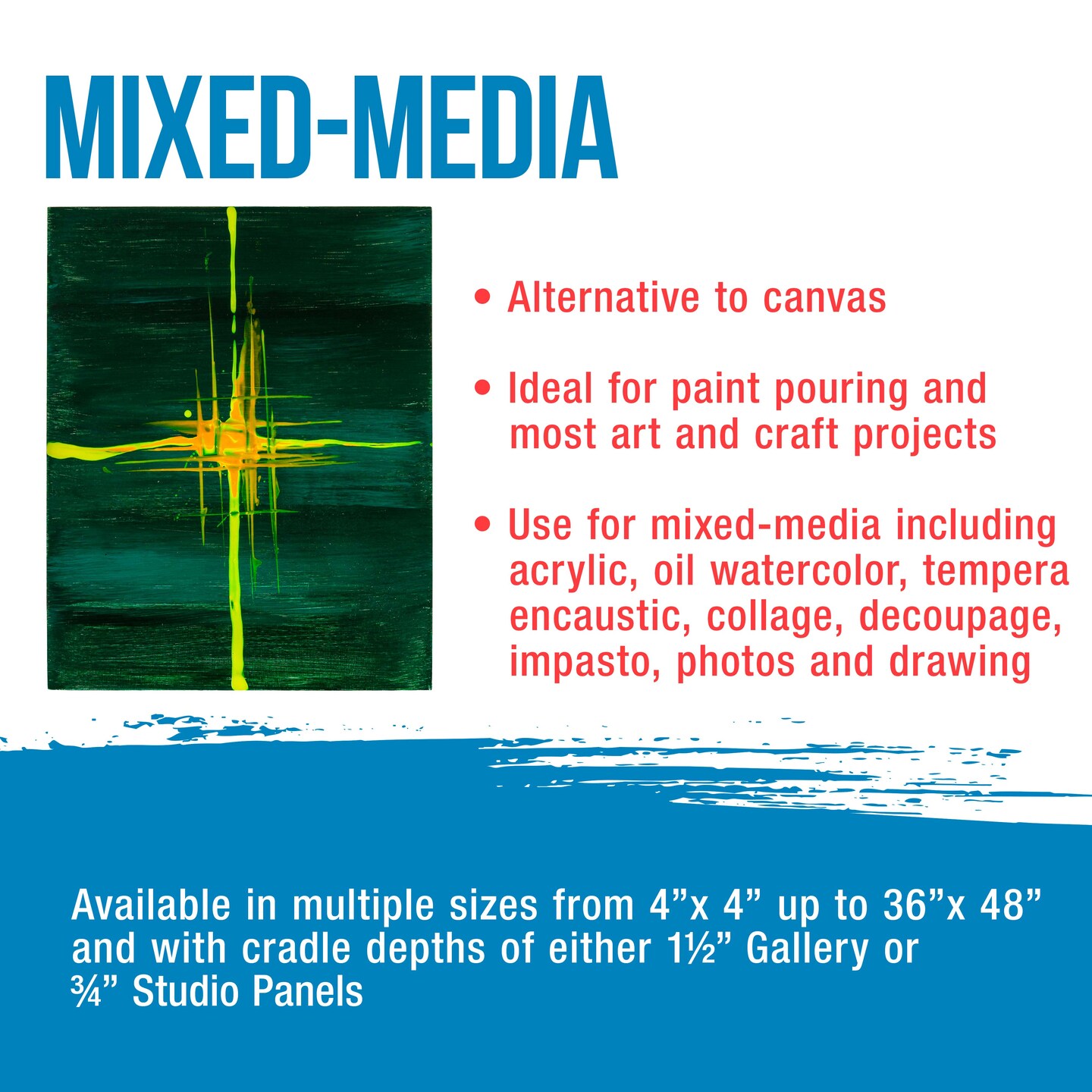 Unfinished Cradled Wood Panels for Painting, 2 Pack of 24x48 inch - Gallery Birch Wooden Canvas Boards 1-1/2&#x22; Deep - Mixed-Media Craft, Acrylic, Oil, Encaustic, Paint Pouring