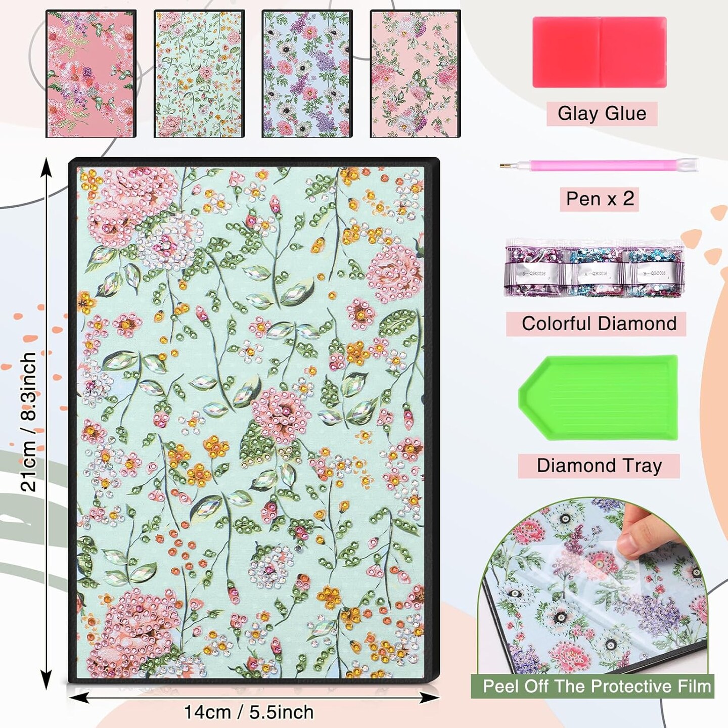 4 Pcs Diamond Painting Notebook for Adults, Diamond Art Journal DIY Art Kits Sets A5 Leather Painting Sketchbook Back to School Supplies Gifts for Adults Beginners(Spring Floral)